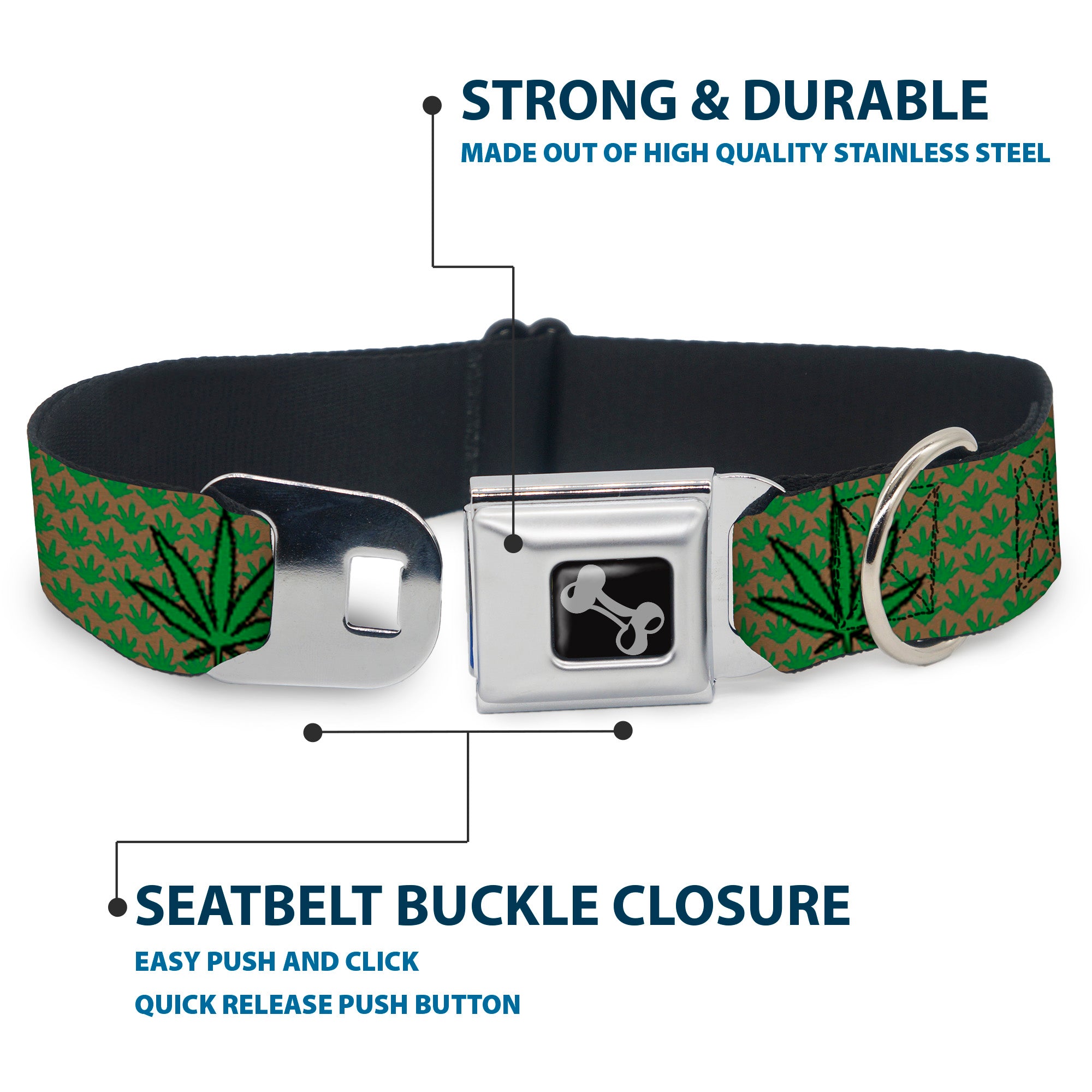 Buckle-Down Seatbelt Buckle Dog Collar - Marijuana Garden Tan/Green Seatbelt Buckle Collars Buckle-Down