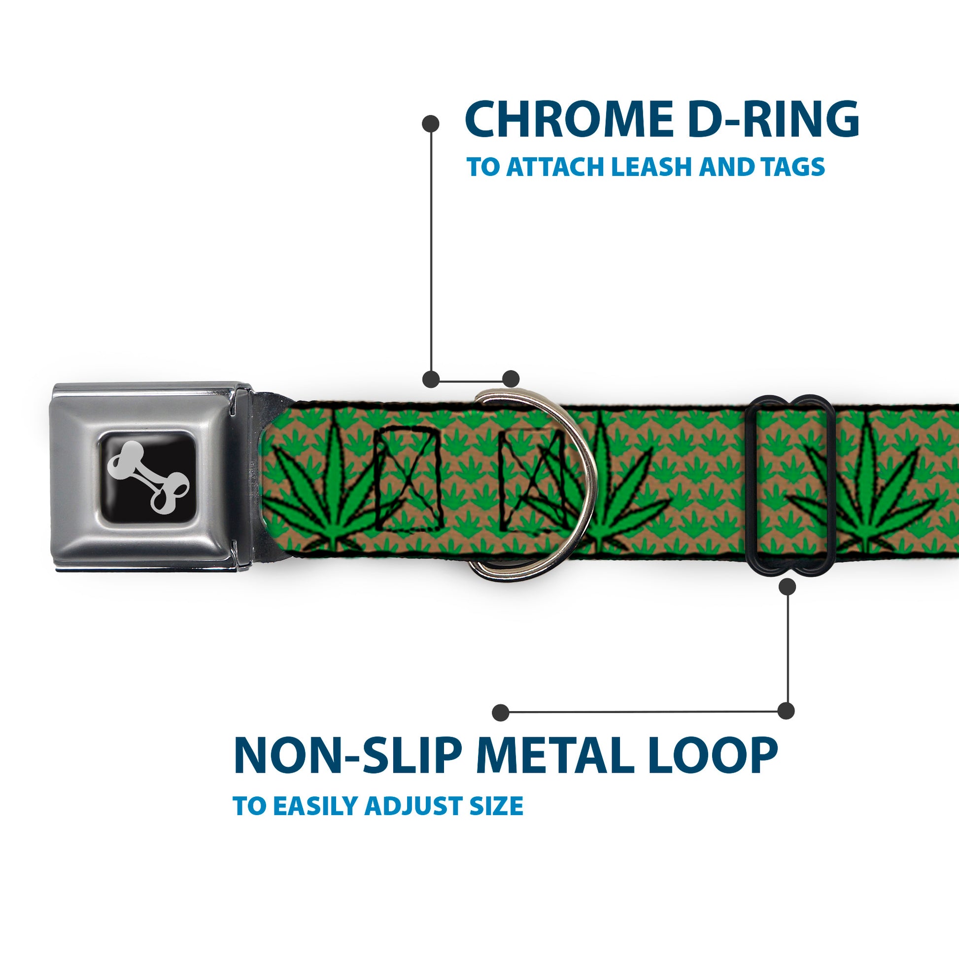 Buckle-Down Seatbelt Buckle Dog Collar - Marijuana Garden Tan/Green Seatbelt Buckle Collars Buckle-Down