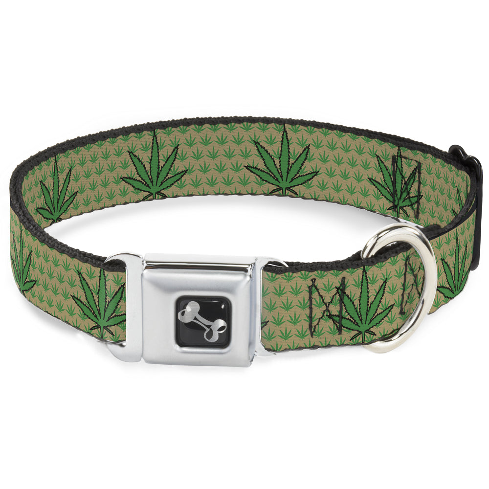 Buckle-Down Seatbelt Buckle Dog Collar - Marijuana Garden Tan/Green Seatbelt Buckle Collars Buckle-Down