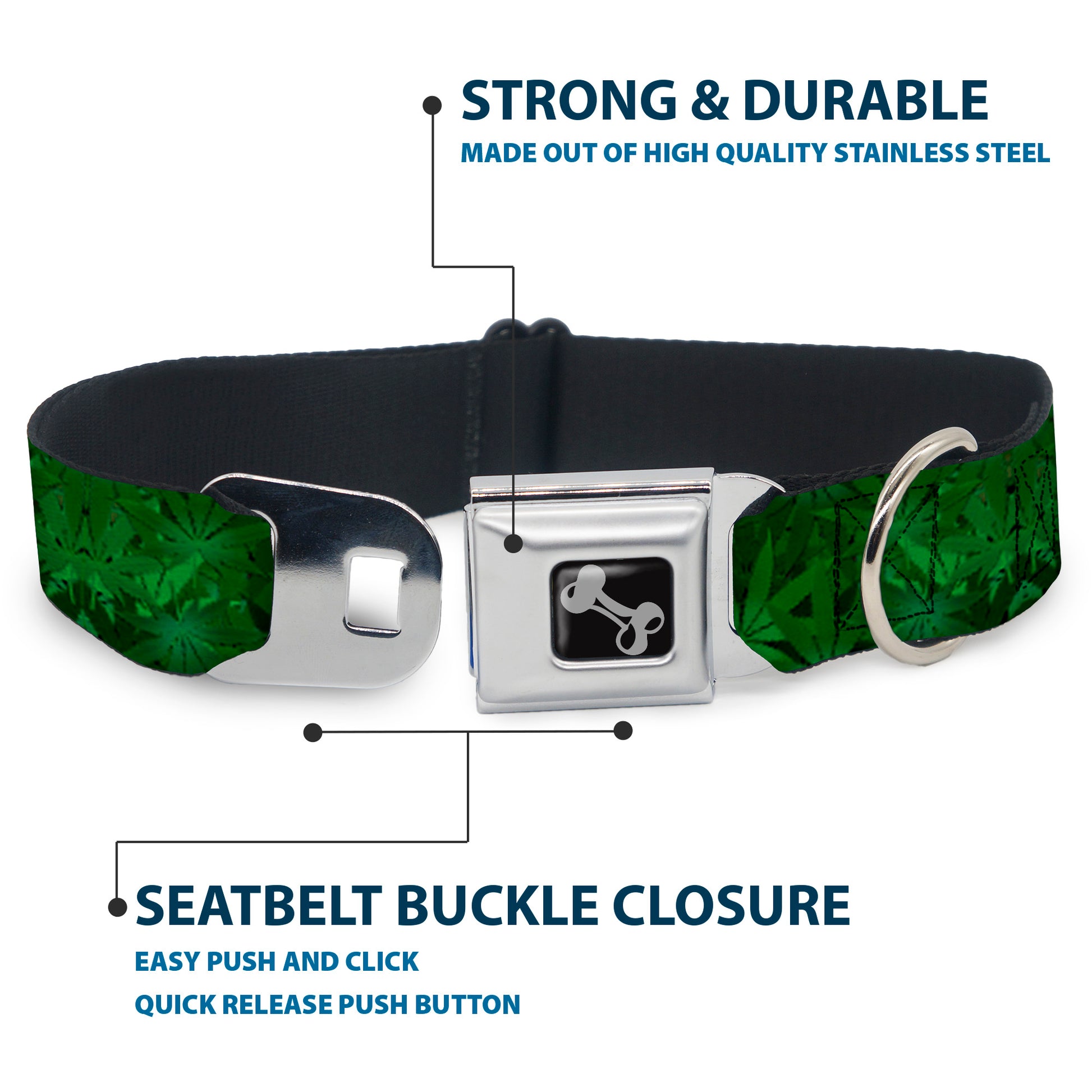 Buckle-Down Seatbelt Buckle Dog Collar - Marijuana Leaves Stacked Seatbelt Buckle Collars Buckle-Down
