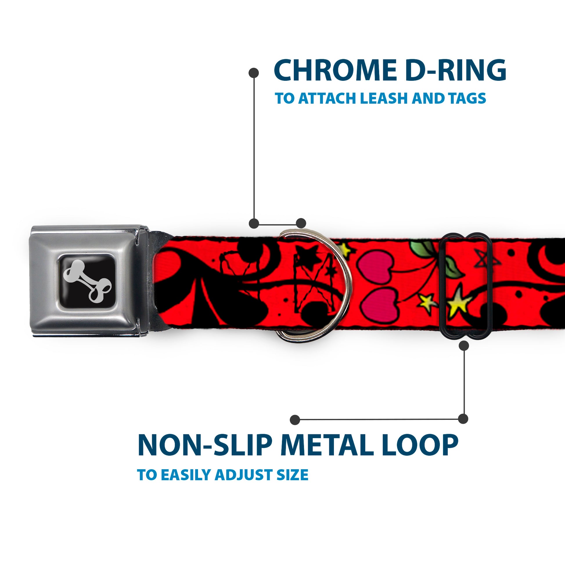 Dog Bone Seatbelt Buckle Collar - Mom & Dad CLOSE-UP Red Seatbelt Buckle Collars Buckle-Down