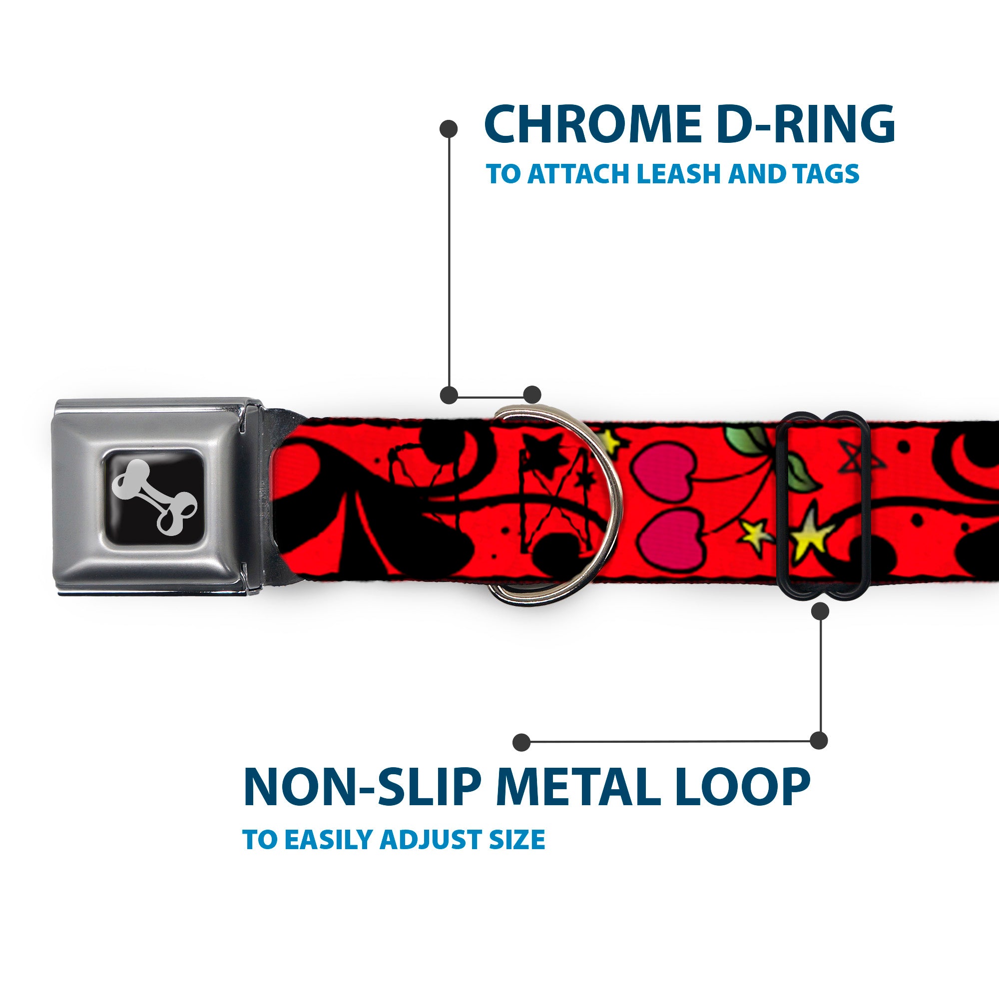 Dog Bone Seatbelt Buckle Collar - Mom & Dad CLOSE-UP Red Seatbelt Buckle Collars Buckle-Down