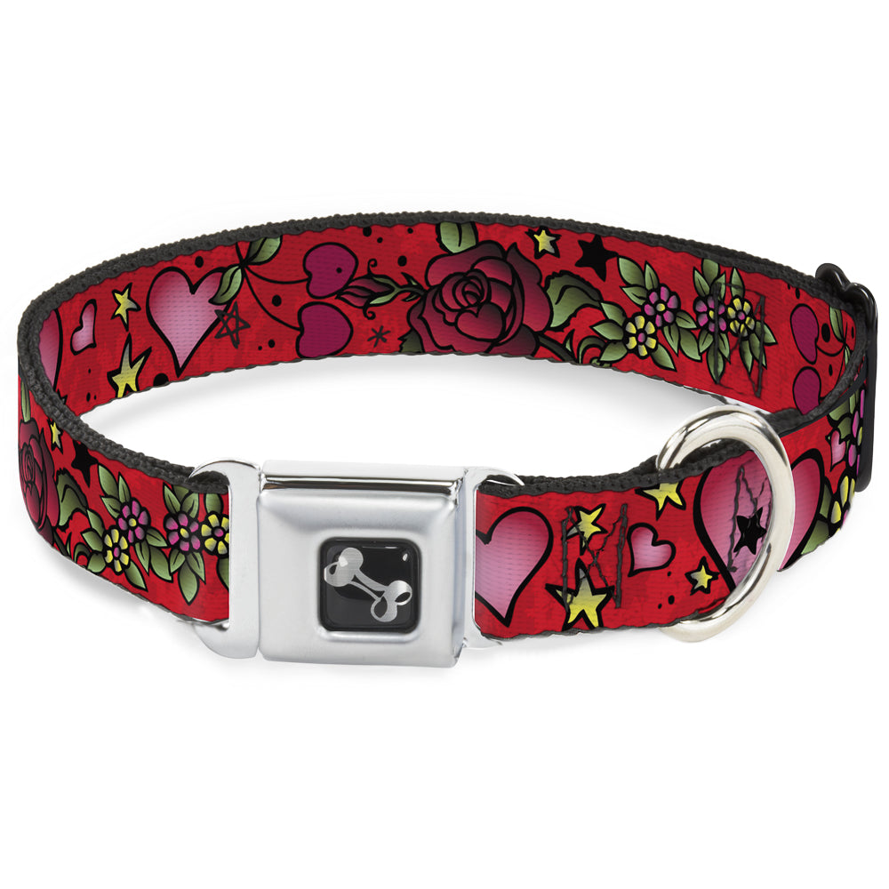 Dog Bone Seatbelt Buckle Collar - Mom & Dad CLOSE-UP Red Seatbelt Buckle Collars Buckle-Down