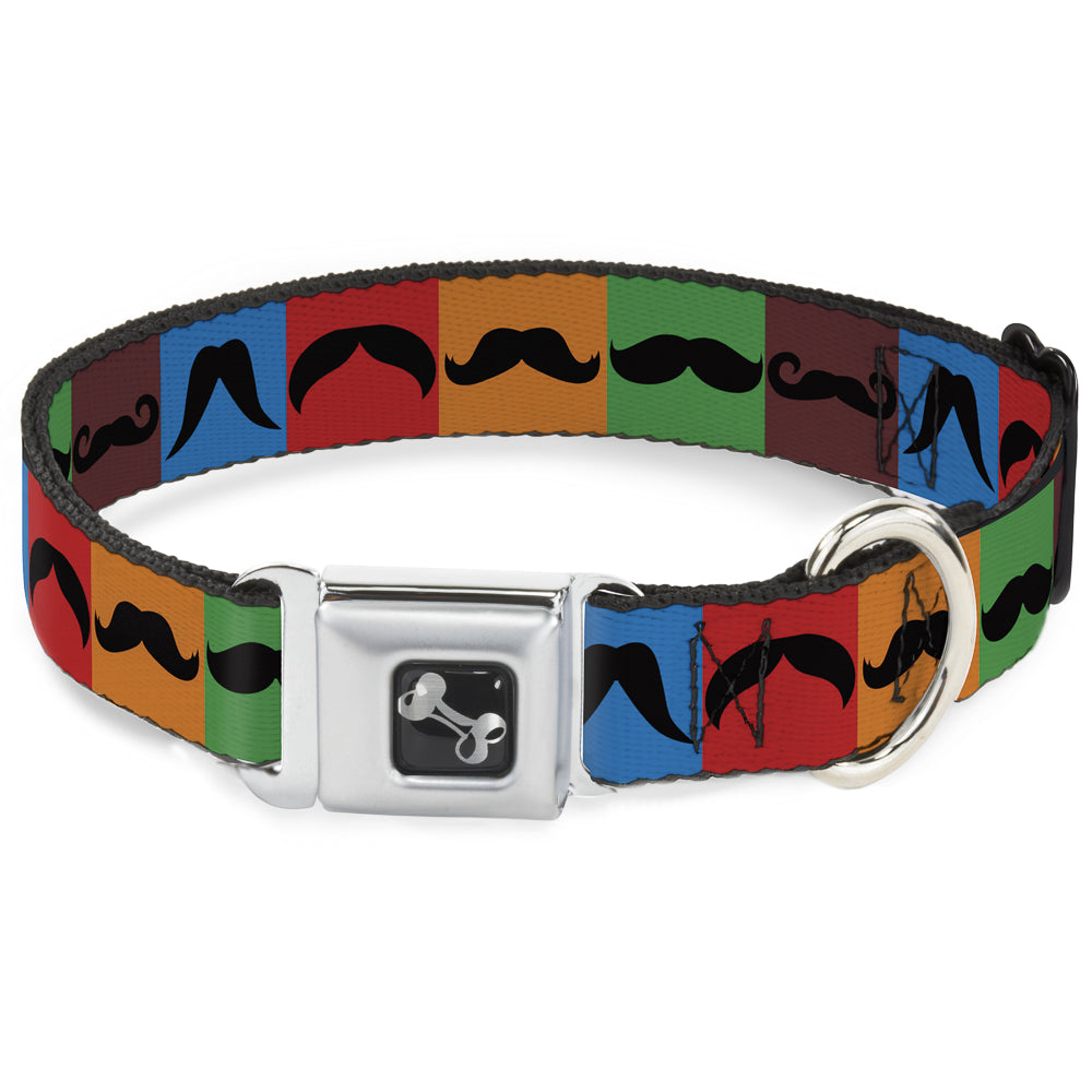 Dog Bone Seatbelt Buckle Collar - Mustaches Multi Color Blocks/Black Seatbelt Buckle Collars Buckle-Down