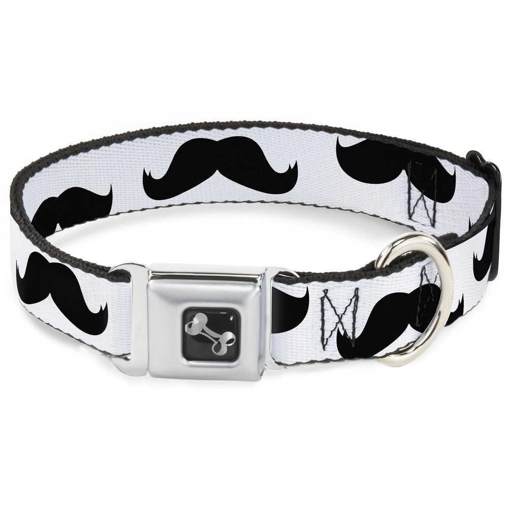 Dog Bone Seatbelt Buckle Collar - Mustaches White/Black Seatbelt Buckle Collars Buckle-Down