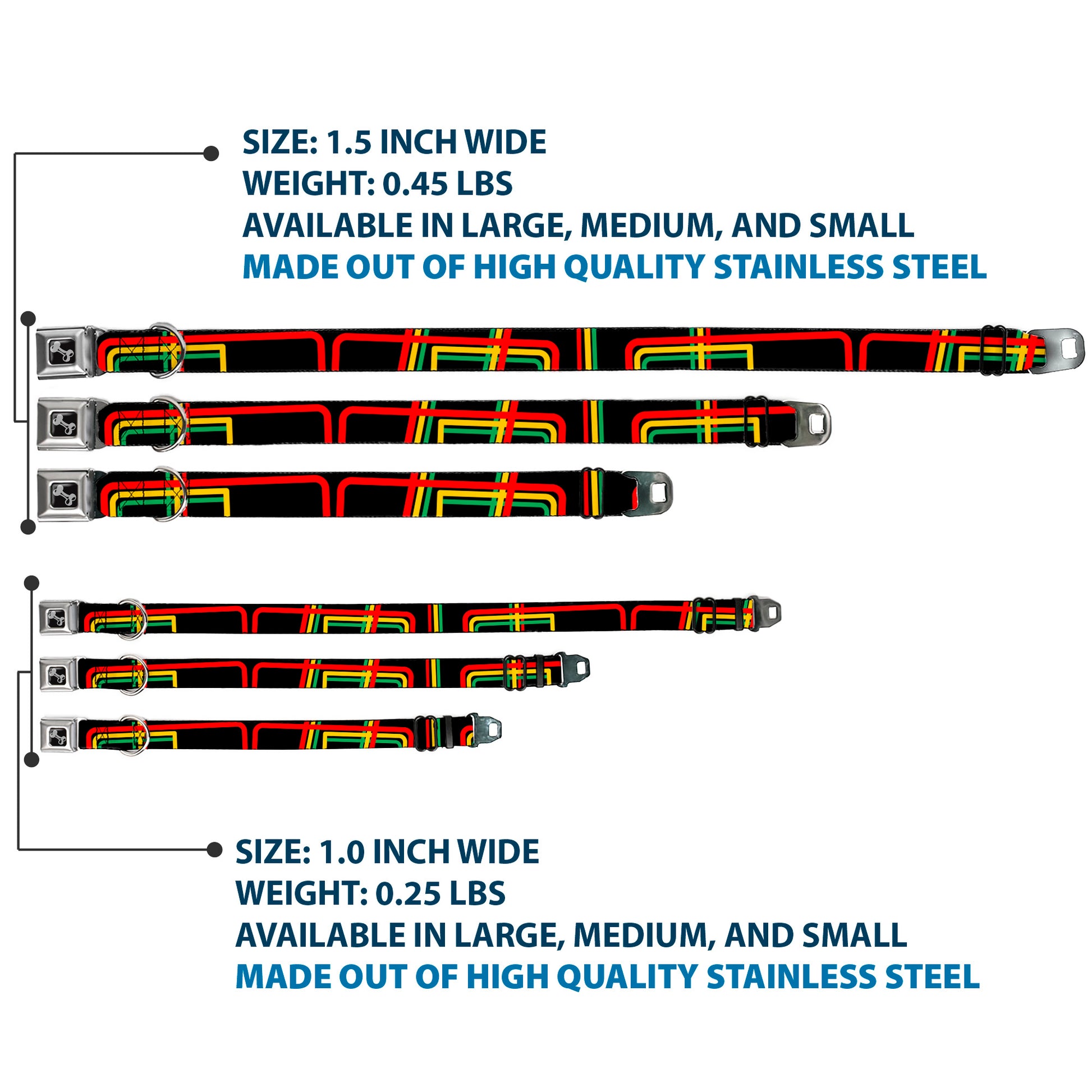 Dog Bone Seatbelt Buckle Collar - Maze Lines Black/Rasta Seatbelt Buckle Collars Buckle-Down
