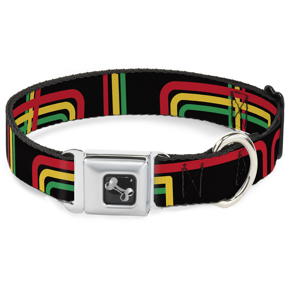Dog Bone Seatbelt Buckle Collar - Maze Lines Black/Rasta Seatbelt Buckle Collars Buckle-Down