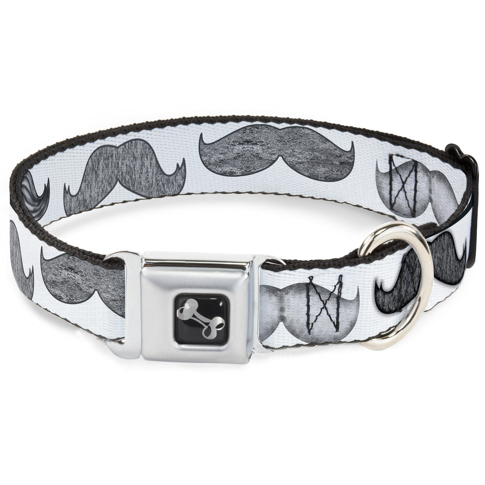 Dog Bone Seatbelt Buckle Collar - Mustaches White/Sketch Seatbelt Buckle Collars Buckle-Down