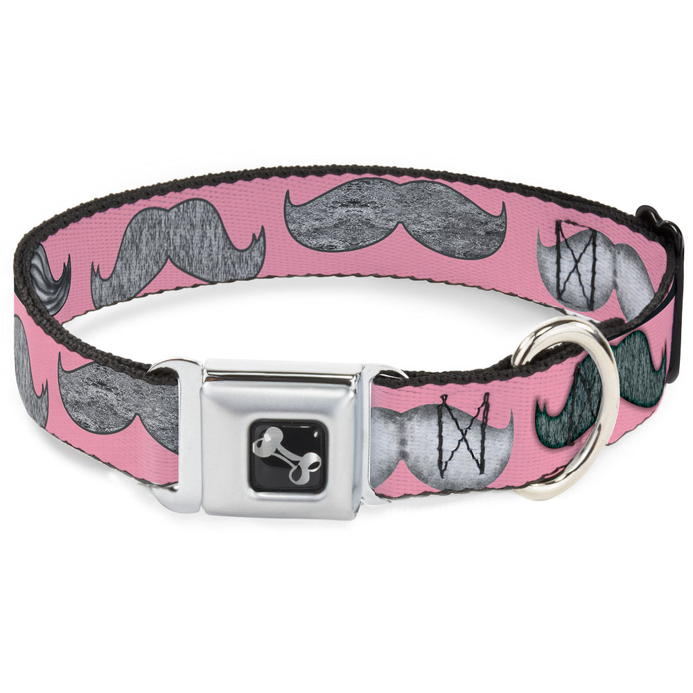 Dog Bone Seatbelt Buckle Collar - Mustaches Pink/Sketch Seatbelt Buckle Collars Buckle-Down