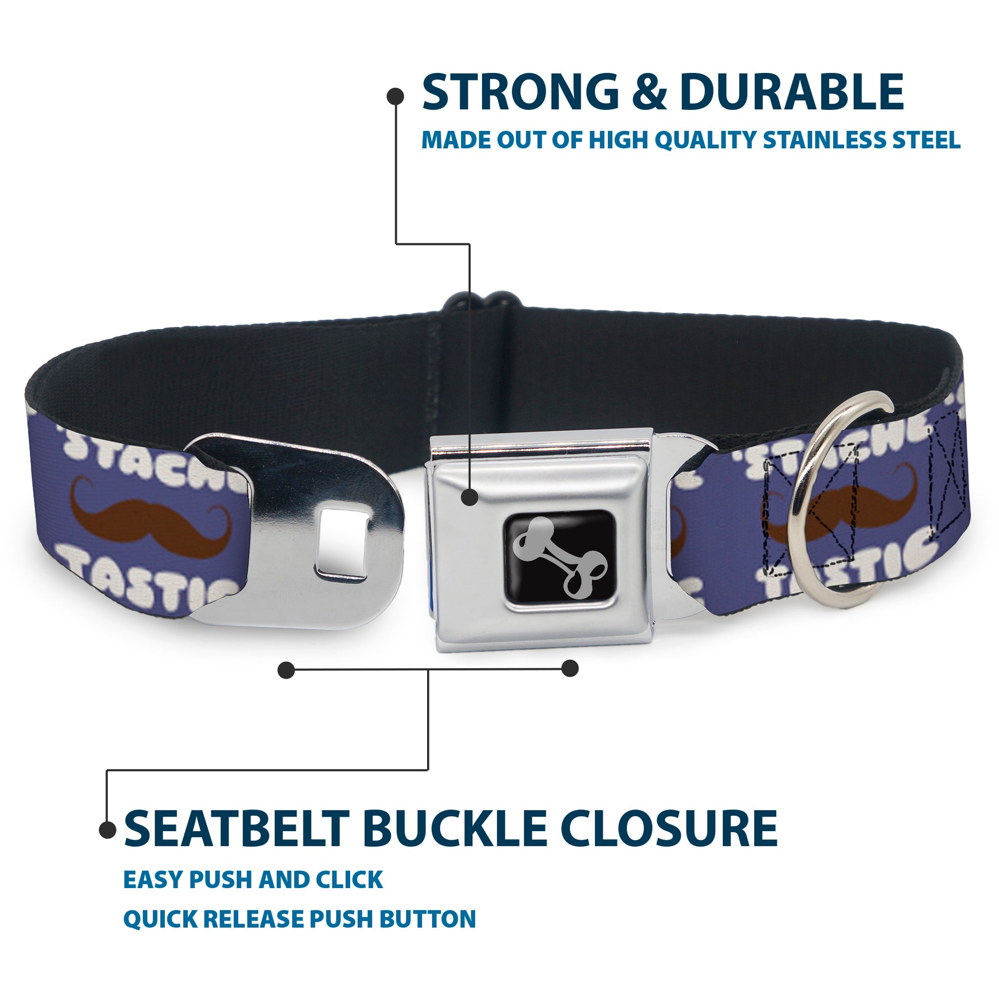 Dog Bone Seatbelt Buckle Collar - Mustache 'Stache-Tastic Seatbelt Buckle Collars Buckle-Down