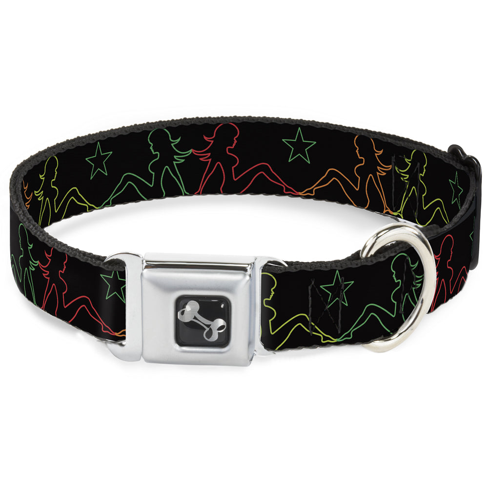 Dog Bone Seatbelt Buckle Collar - Mud Flap Girls w/Star Outline Black/Multi Color Seatbelt Buckle Collars Buckle-Down