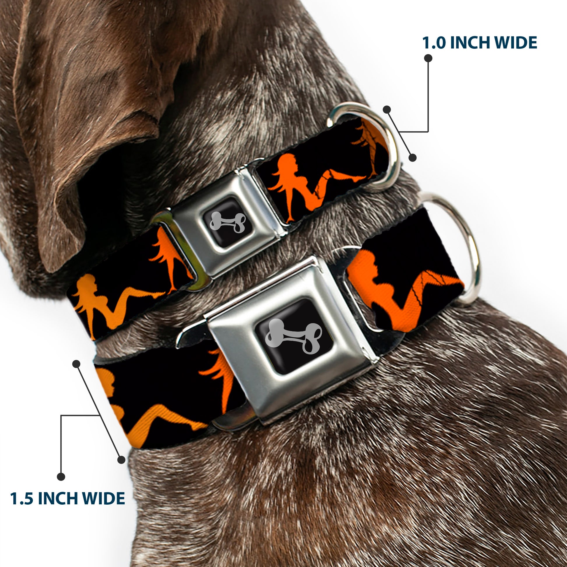 Dog Bone Seatbelt Buckle Collar - Mud Flap Girl Repeat Black/Orange Fade Seatbelt Buckle Collars Buckle-Down