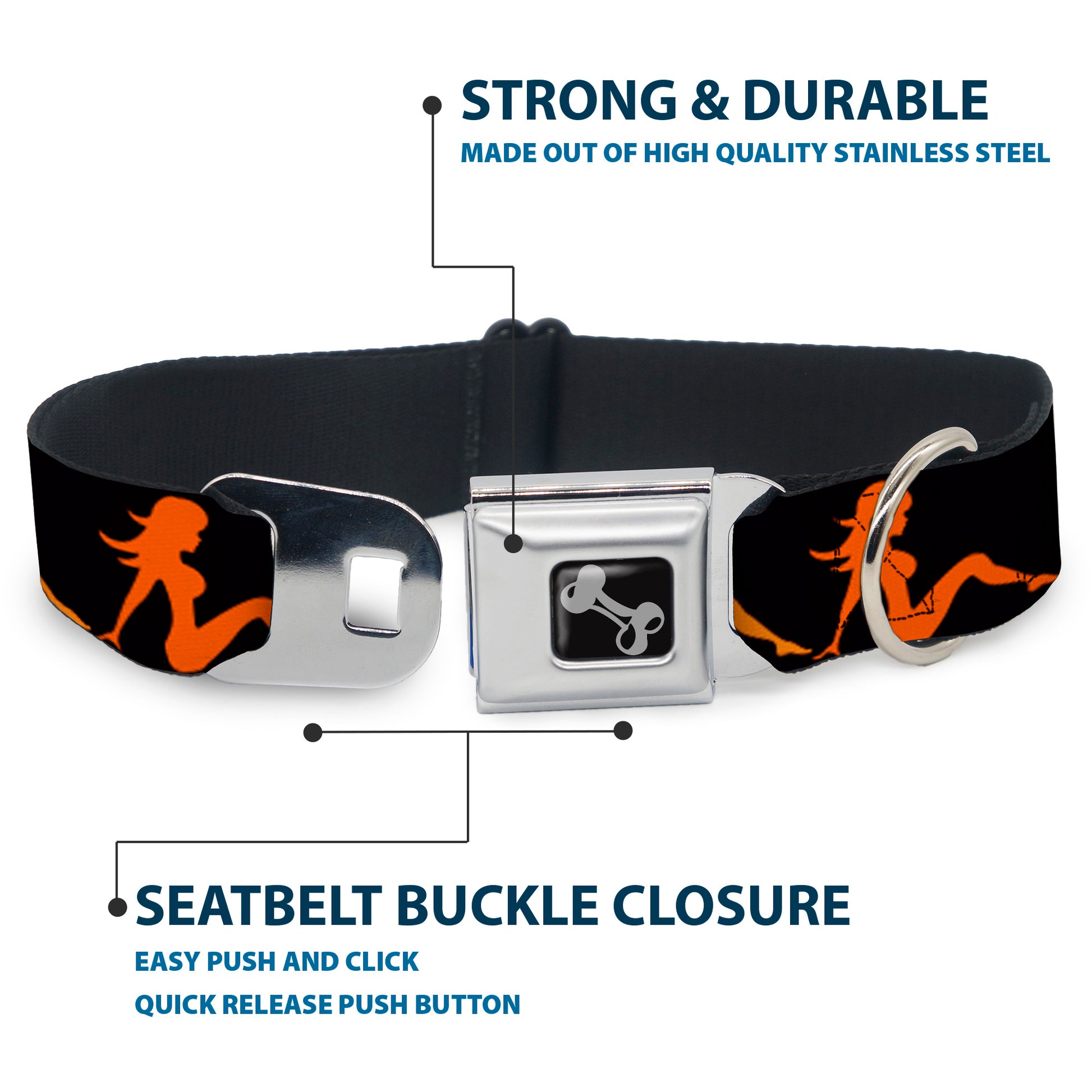 Dog Bone Seatbelt Buckle Collar - Mud Flap Girl Repeat Black/Orange Fade Seatbelt Buckle Collars Buckle-Down