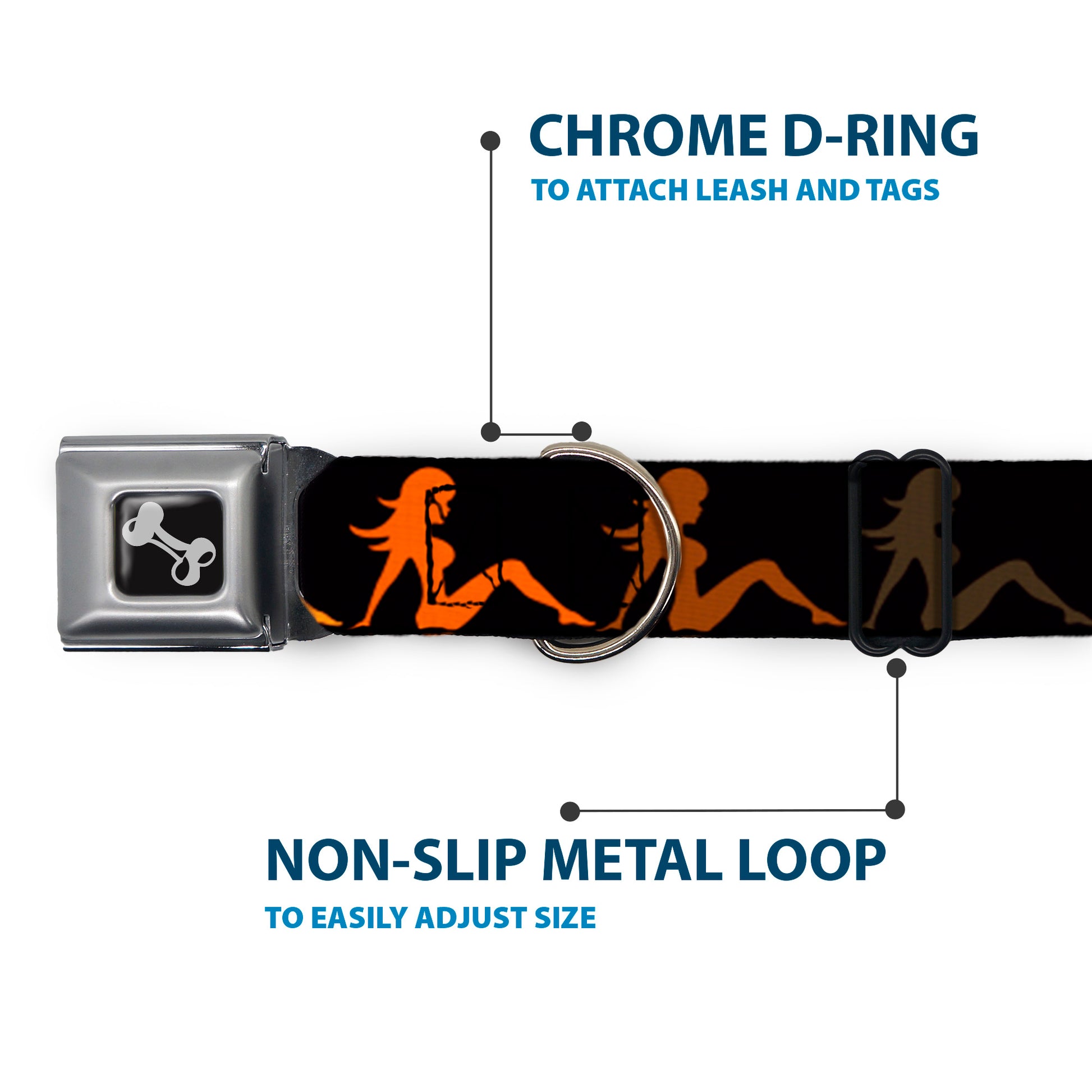 Dog Bone Seatbelt Buckle Collar - Mud Flap Girl Repeat Black/Orange Fade Seatbelt Buckle Collars Buckle-Down