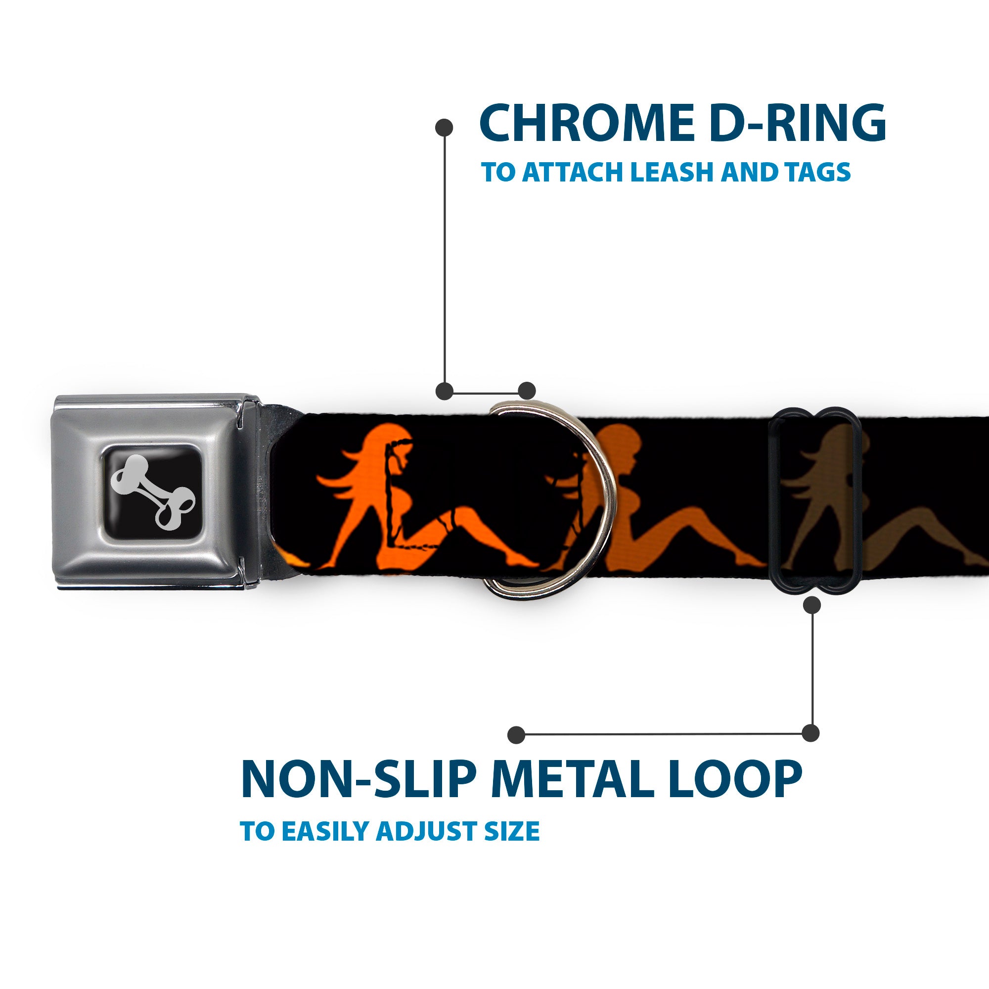 Dog Bone Seatbelt Buckle Collar - Mud Flap Girl Repeat Black/Orange Fade Seatbelt Buckle Collars Buckle-Down