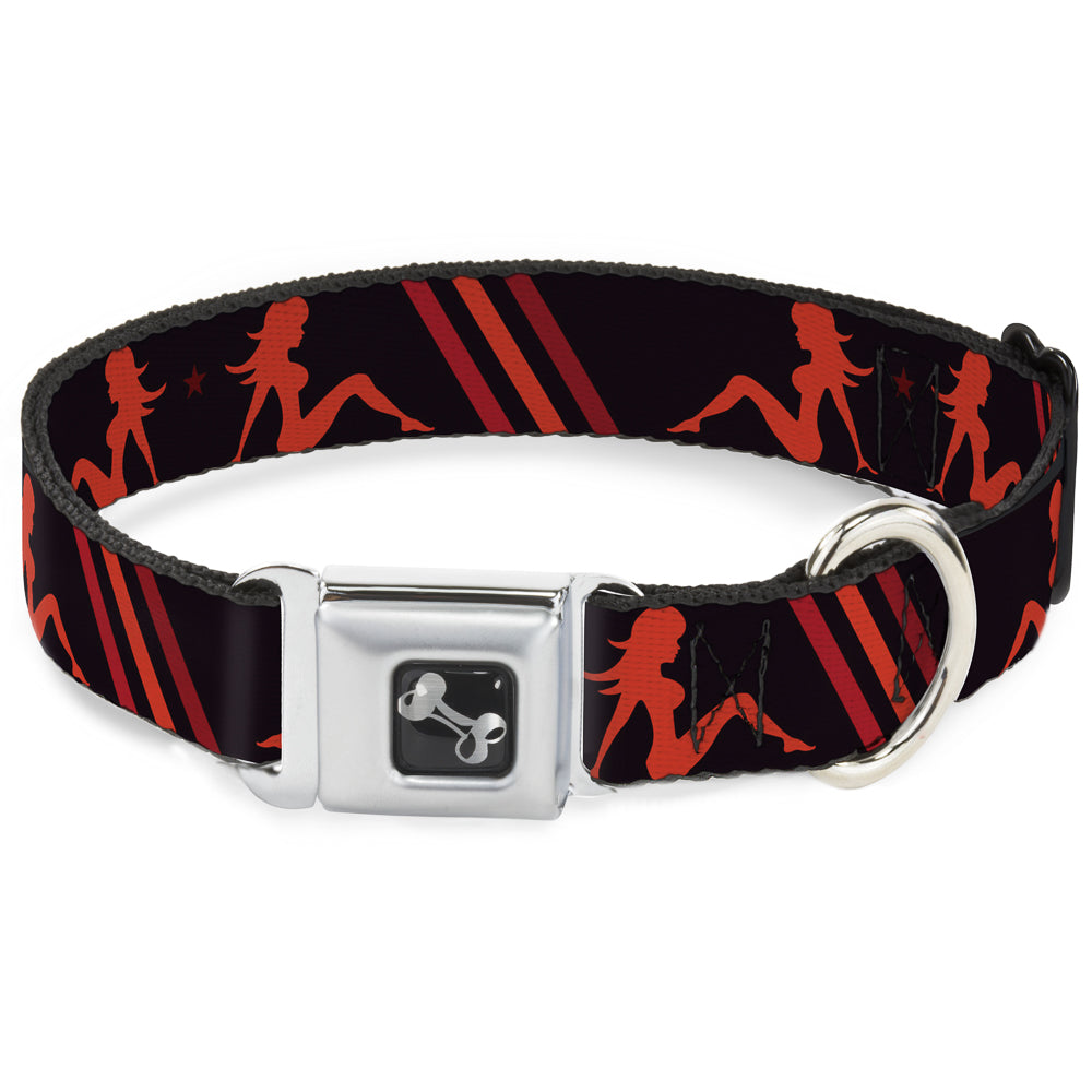 Dog Bone Seatbelt Buckle Collar - Mud Flap Girls w/Stripes Black/Red/Orange Seatbelt Buckle Collars Buckle-Down