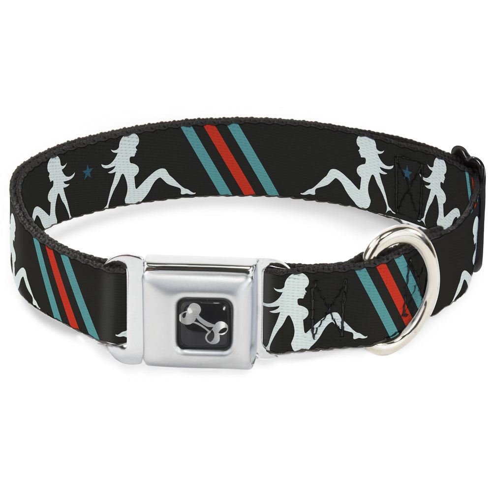 Dog Bone Seatbelt Buckle Collar - Mud Flap Girls w/Stripes Gray/Turquoise/Orange Seatbelt Buckle Collars Buckle-Down