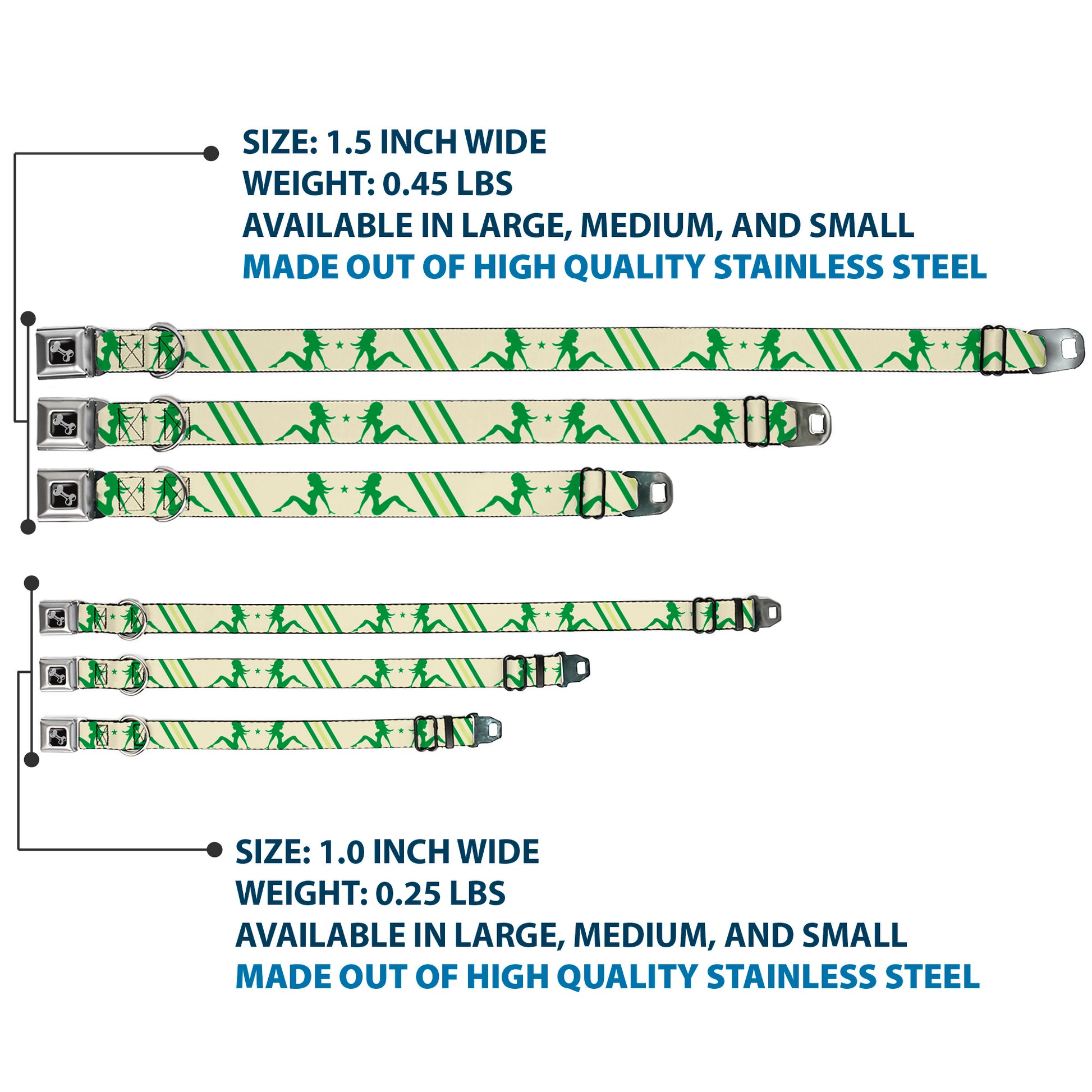 Dog Bone Seatbelt Buckle Collar - Mud Flap Girls w/Stripes Tan/Green/Lime Green Seatbelt Buckle Collars Buckle-Down