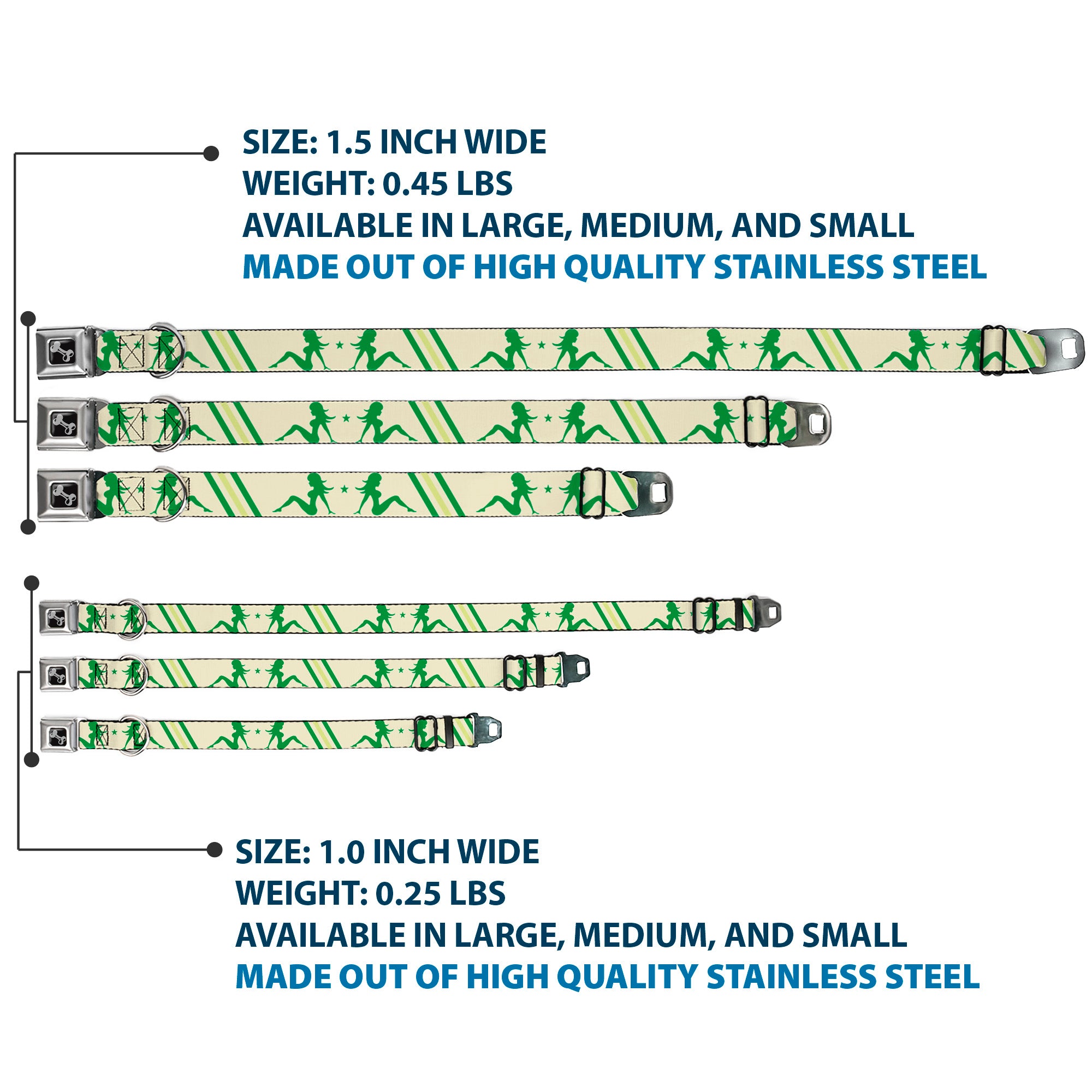 Dog Bone Seatbelt Buckle Collar - Mud Flap Girls w/Stripes Tan/Green/Lime Green Seatbelt Buckle Collars Buckle-Down