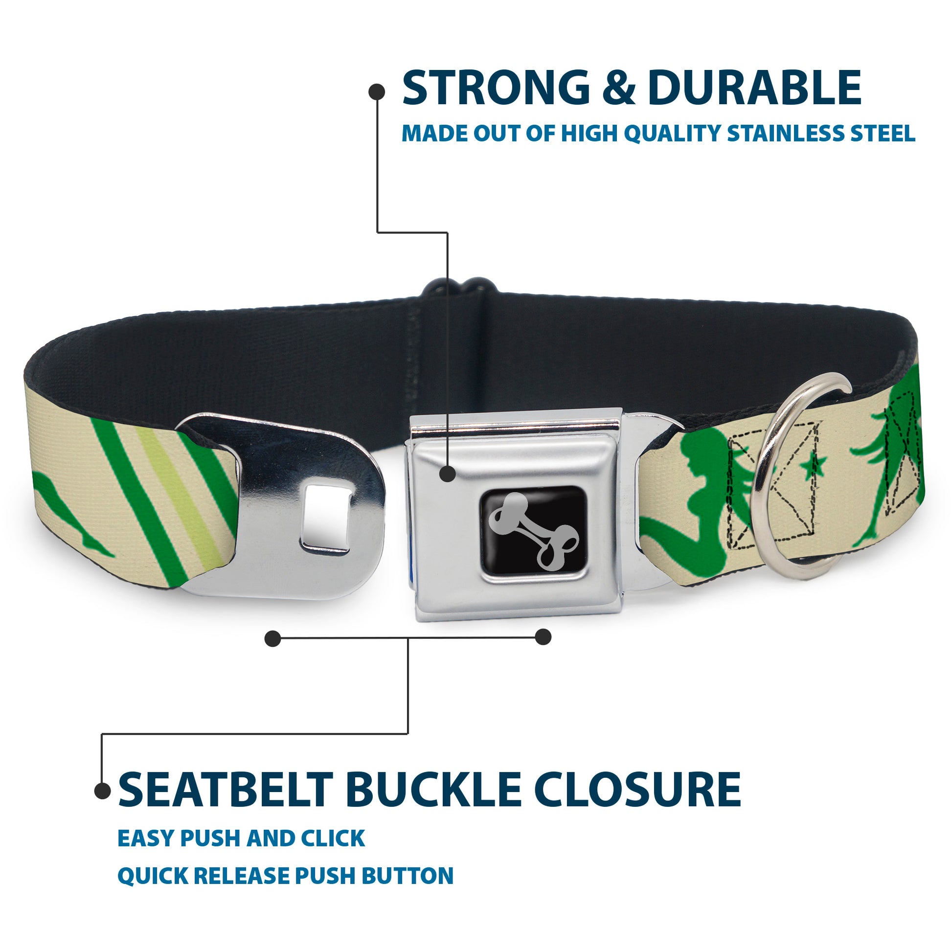 Dog Bone Seatbelt Buckle Collar - Mud Flap Girls w/Stripes Tan/Green/Lime Green Seatbelt Buckle Collars Buckle-Down