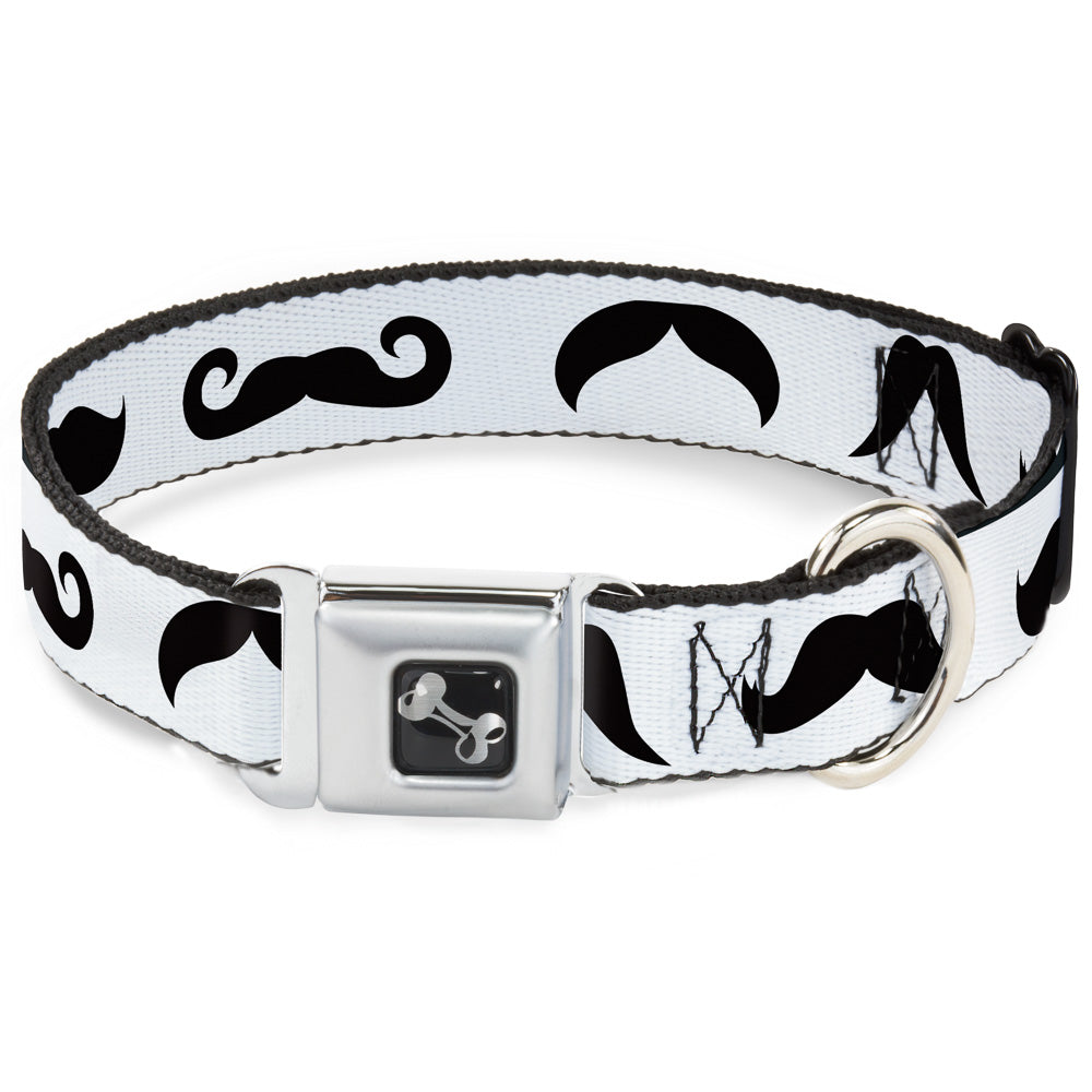 Dog Bone Seatbelt Buckle Collar - Mustaches Straight White/Black Seatbelt Buckle Collars Buckle-Down