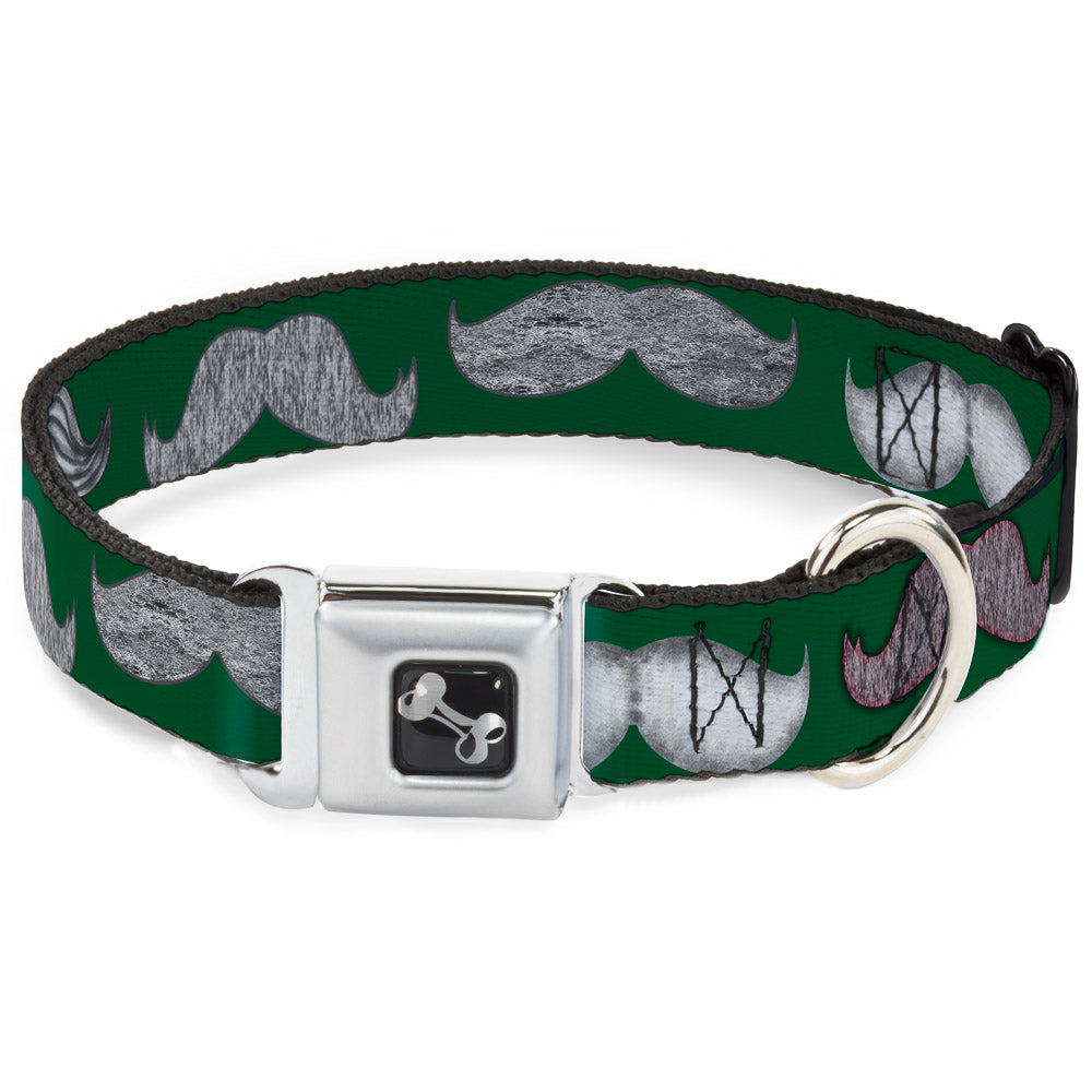 Dog Bone Seatbelt Buckle Collar - Mustaches Green/Sketch Seatbelt Buckle Collars Buckle-Down