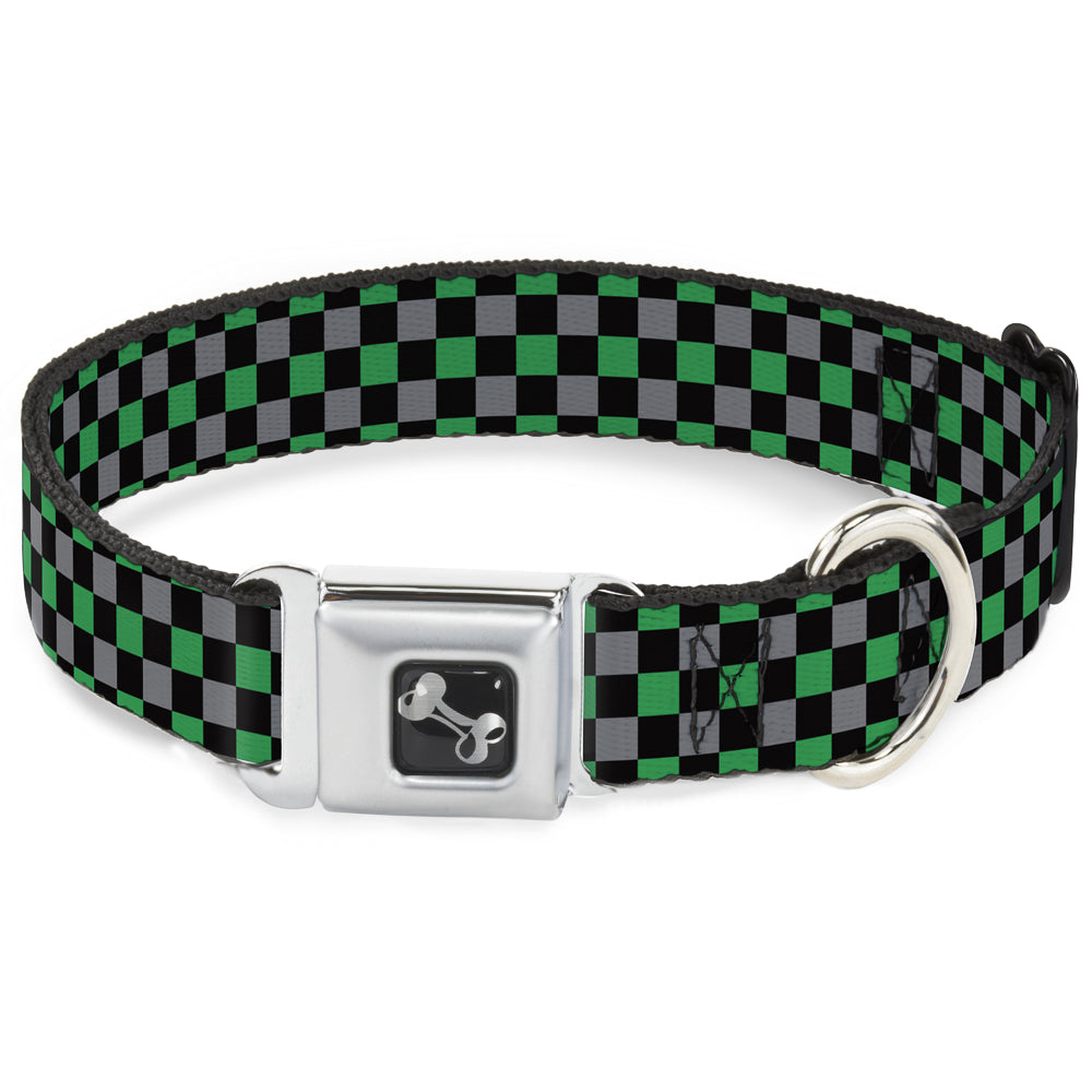 Dog Bone Seatbelt Buckle Collar - Mini Checker Black/Gray/3 Green Seatbelt Buckle Collars Buckle-Down