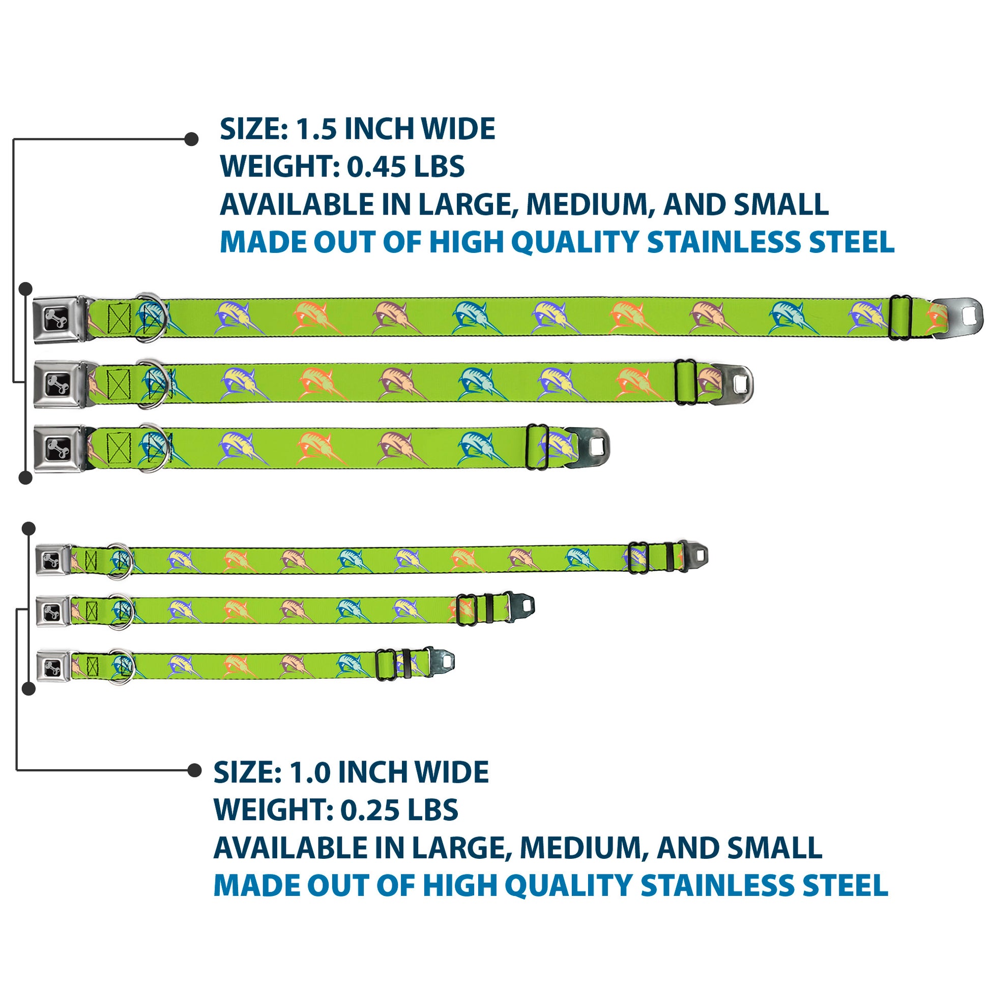 Dog Bone Seatbelt Buckle Collar - Marlin Green/Multi Color Seatbelt Buckle Collars Buckle-Down