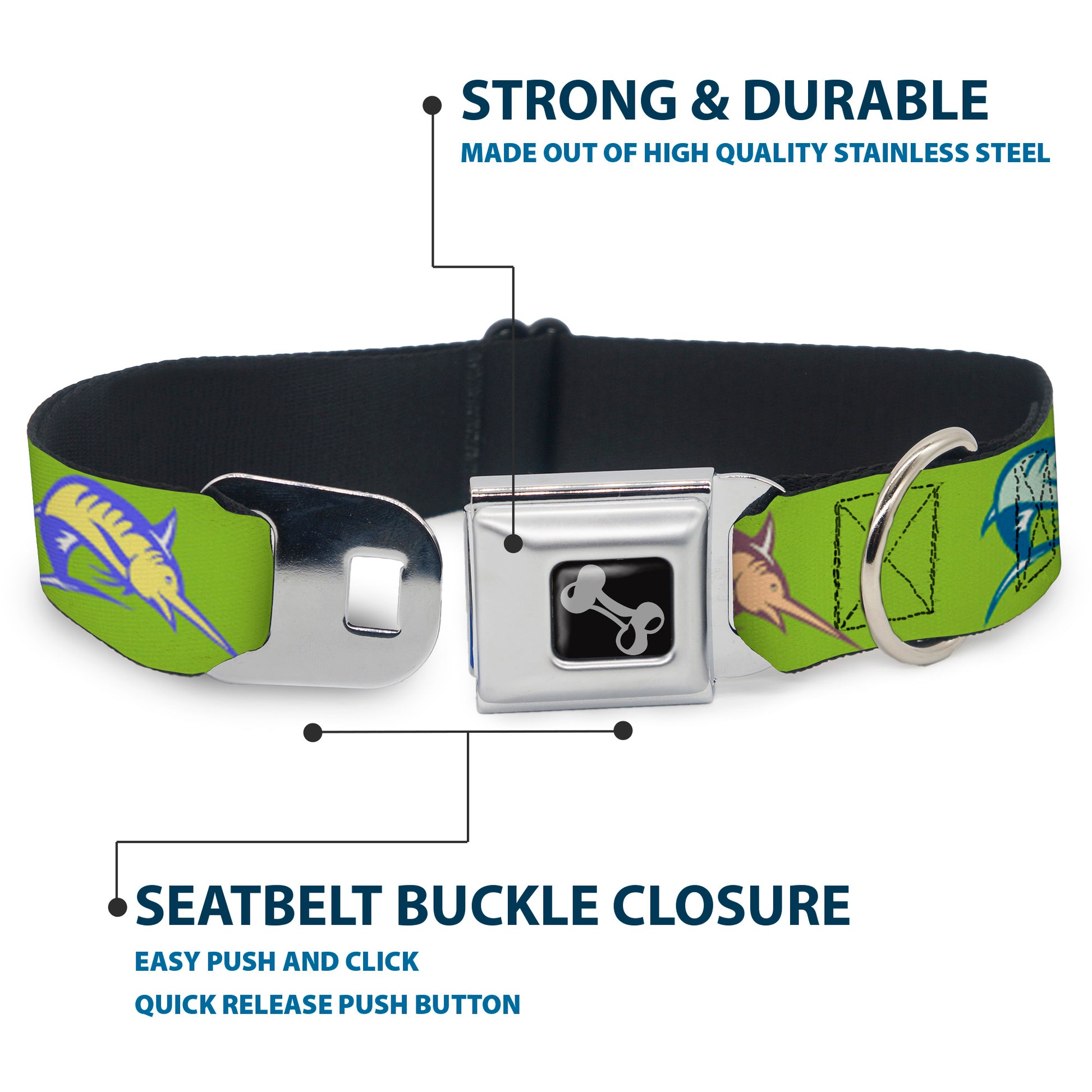 Dog Bone Seatbelt Buckle Collar - Marlin Green/Multi Color Seatbelt Buckle Collars Buckle-Down
