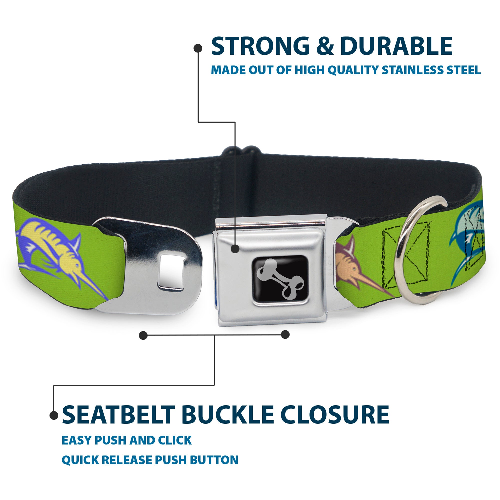 Dog Bone Seatbelt Buckle Collar - Marlin Green/Multi Color Seatbelt Buckle Collars Buckle-Down