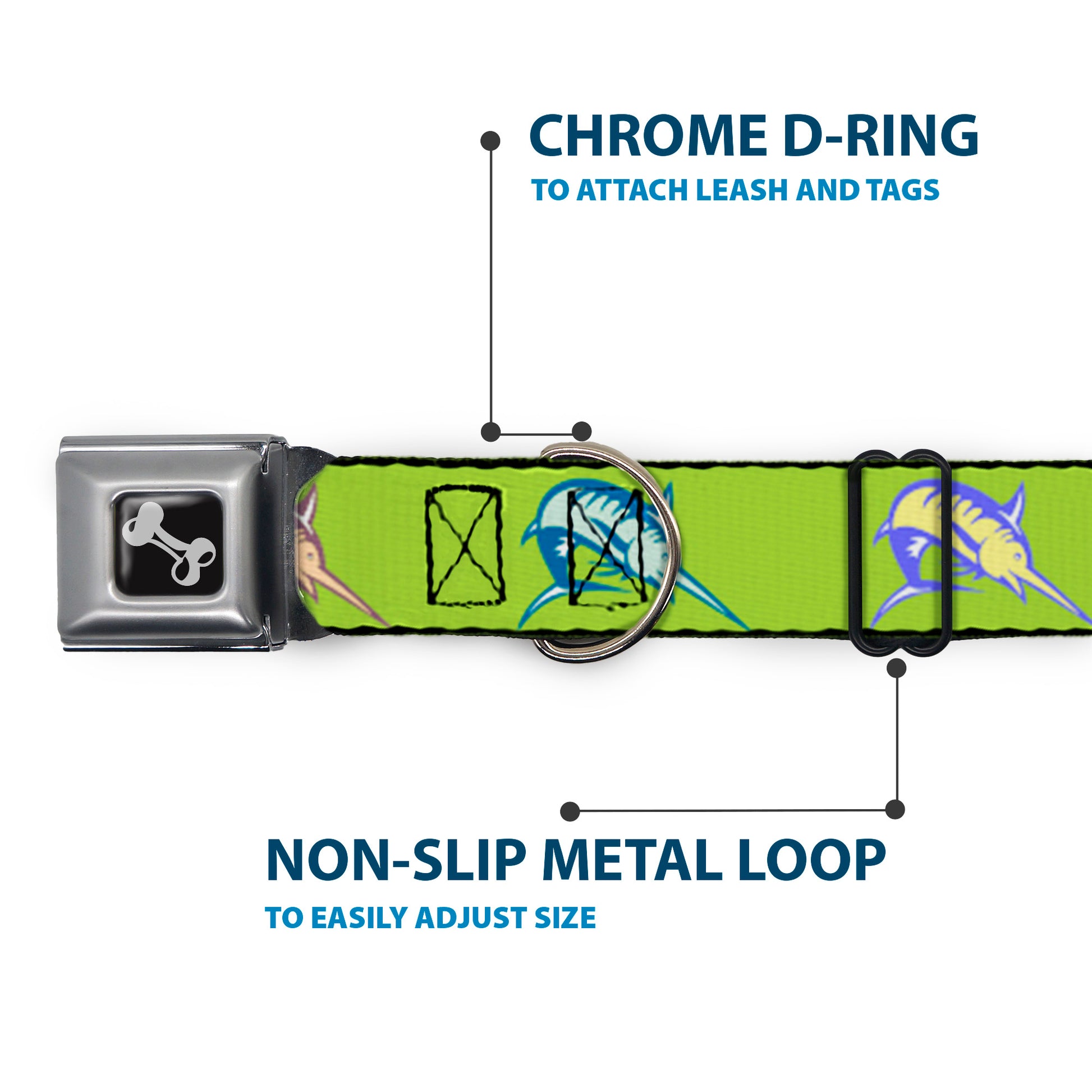 Dog Bone Seatbelt Buckle Collar - Marlin Green/Multi Color Seatbelt Buckle Collars Buckle-Down