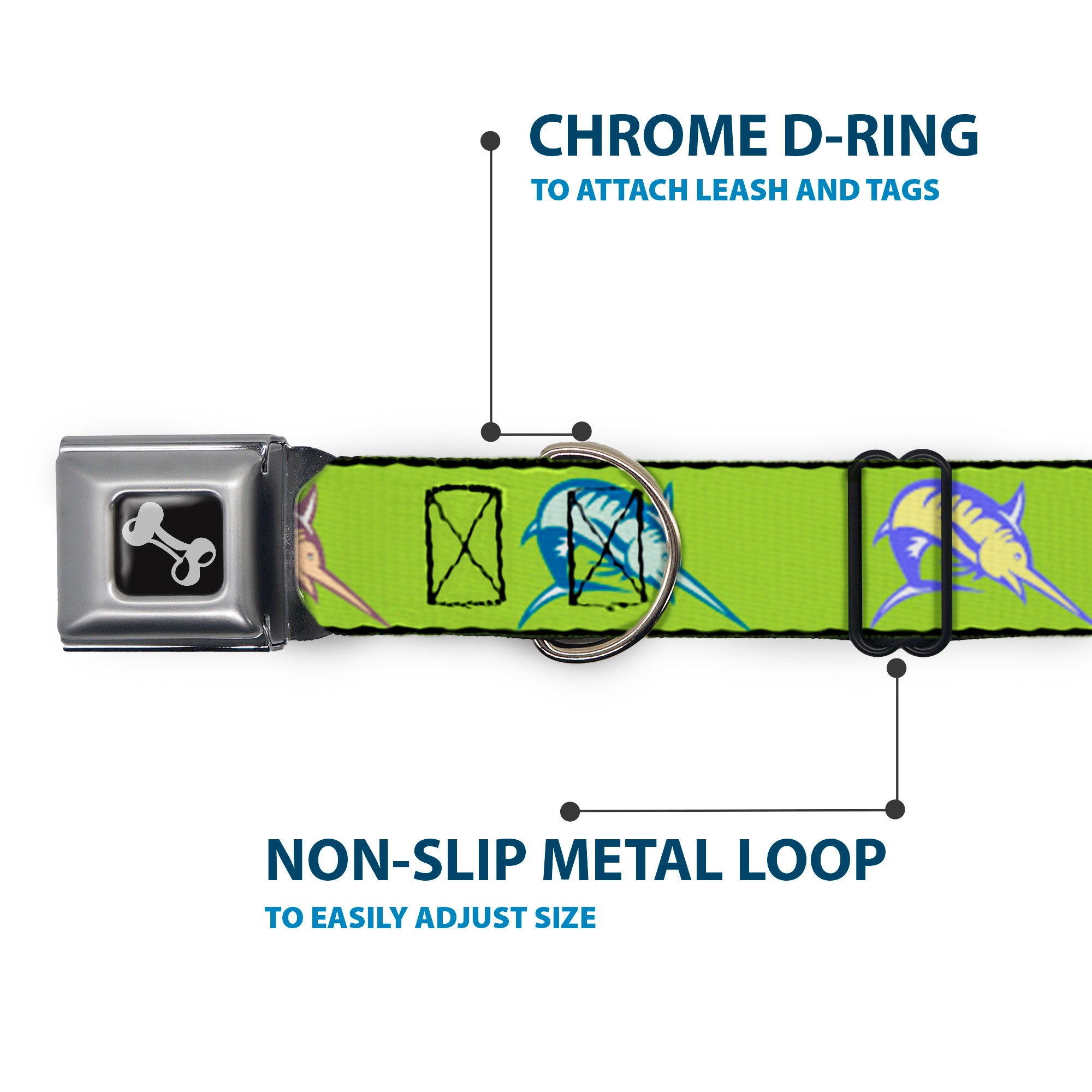 Dog Bone Seatbelt Buckle Collar - Marlin Green/Multi Color Seatbelt Buckle Collars Buckle-Down