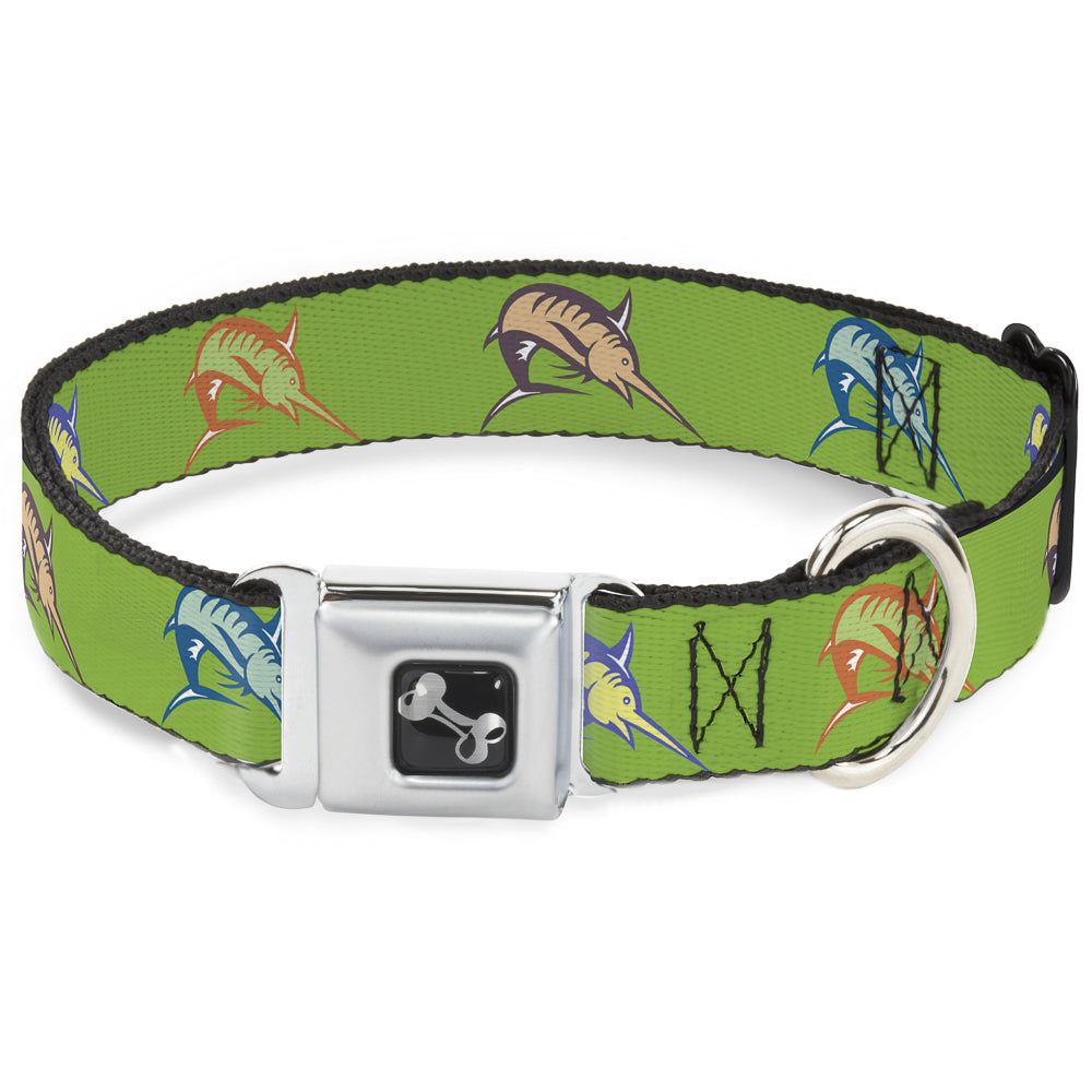 Dog Bone Seatbelt Buckle Collar - Marlin Green/Multi Color Seatbelt Buckle Collars Buckle-Down