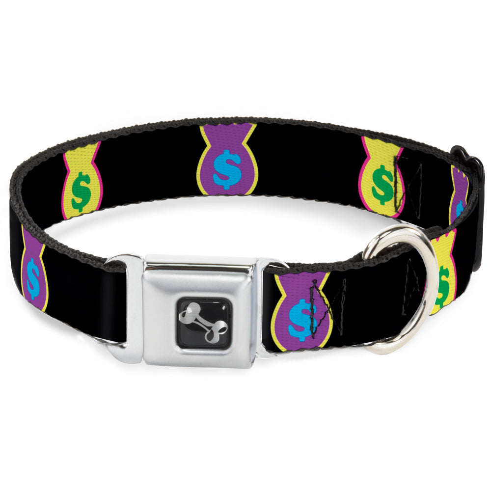 Dog Bone Seatbelt Buckle Collar - Money Bags Black/Multi Color Seatbelt Buckle Collars Buckle-Down