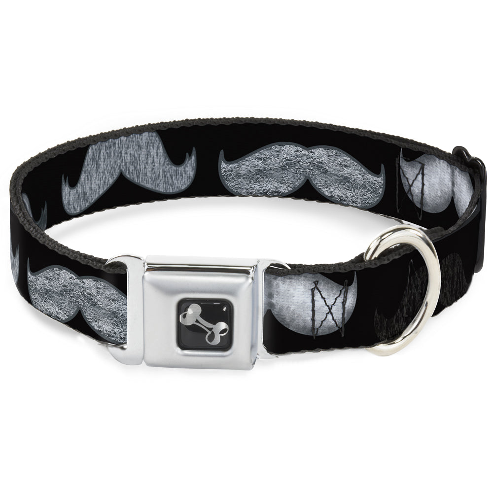 Dog Bone Seatbelt Buckle Collar - Mustache Sketch Black/White Seatbelt Buckle Collars Buckle-Down