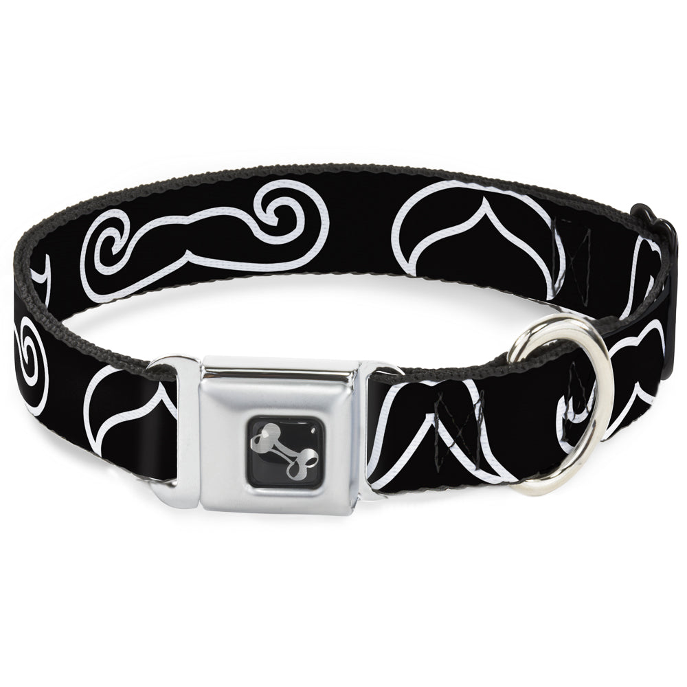 Dog Bone Seatbelt Buckle Collar - Mustache Outlines Black/White Seatbelt Buckle Collars Buckle-Down