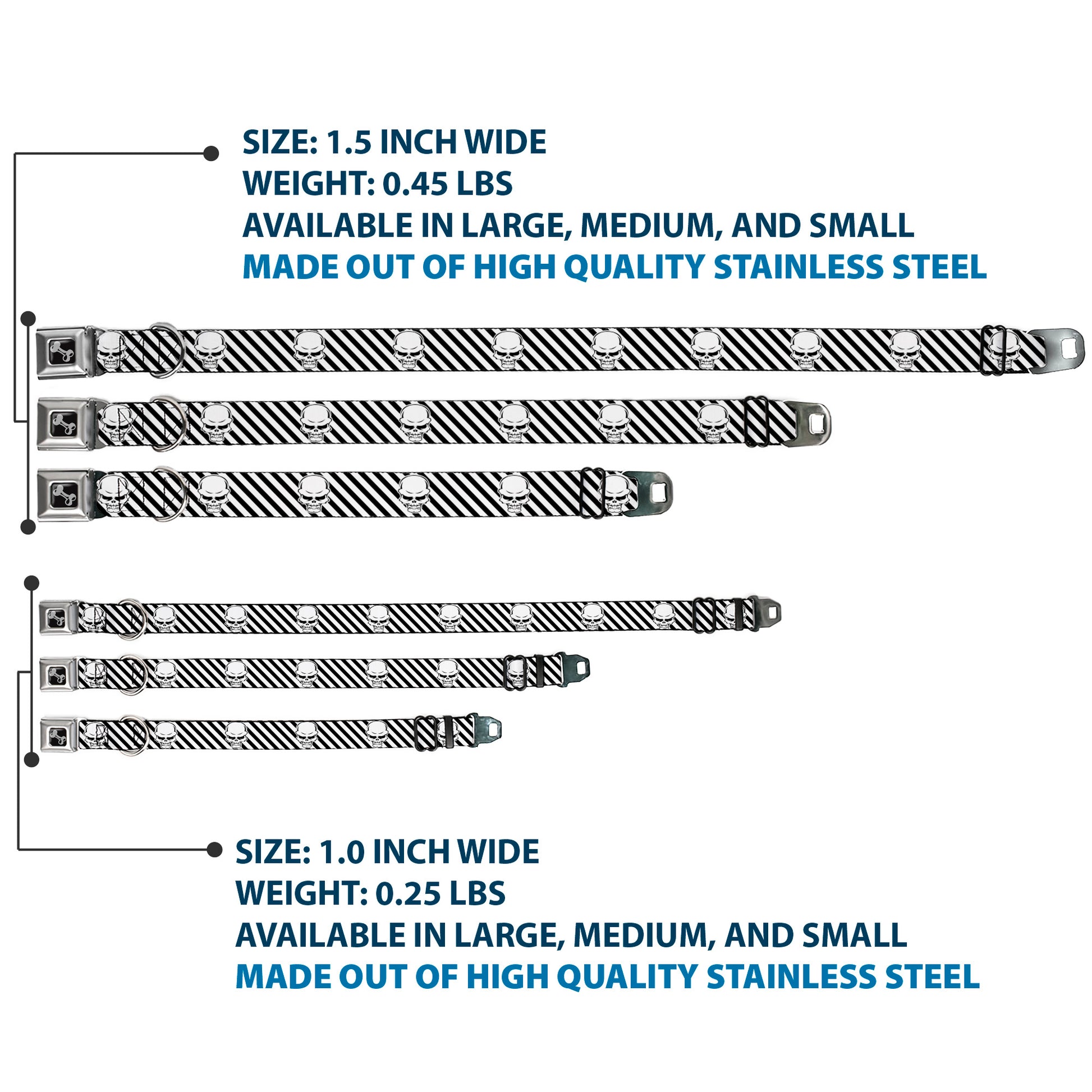 Dog Bone Seatbelt Buckle Collar - Metal Skull Black/White Seatbelt Buckle Collars Buckle-Down