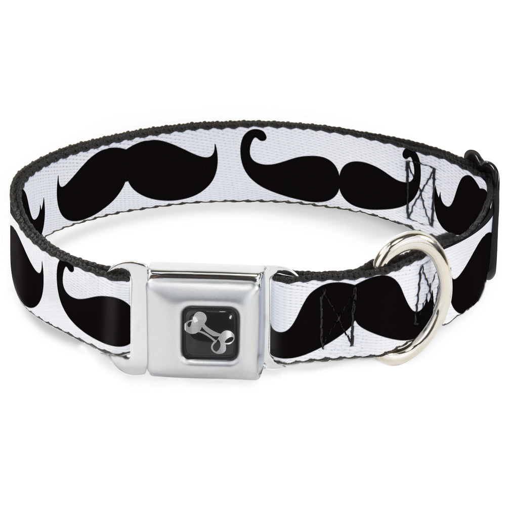 Dog Bone Seatbelt Buckle Collar - Multi Mustaches Sketch White/Black Seatbelt Buckle Collars Buckle-Down