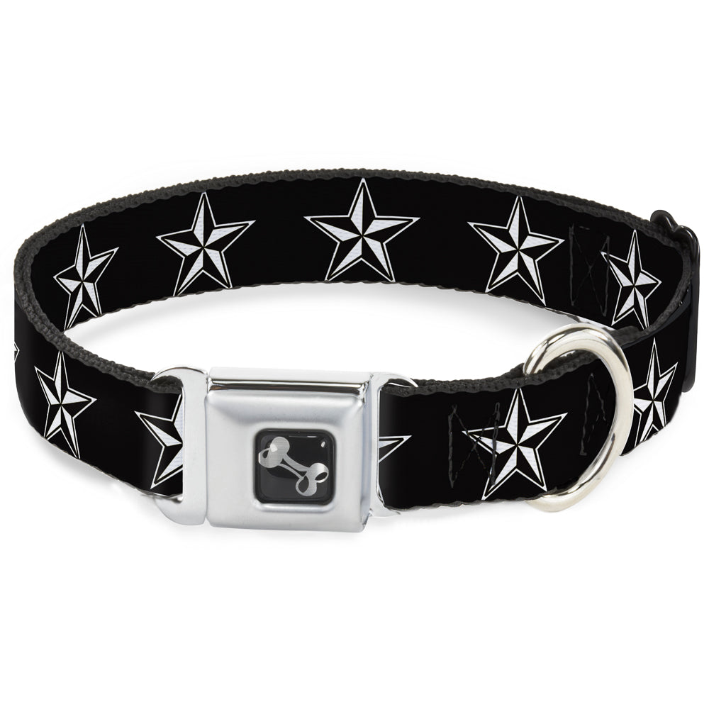 Dog Bone Seatbelt Buckle Collar - Nautical Star Black/White Seatbelt Buckle Collars Buckle-Down