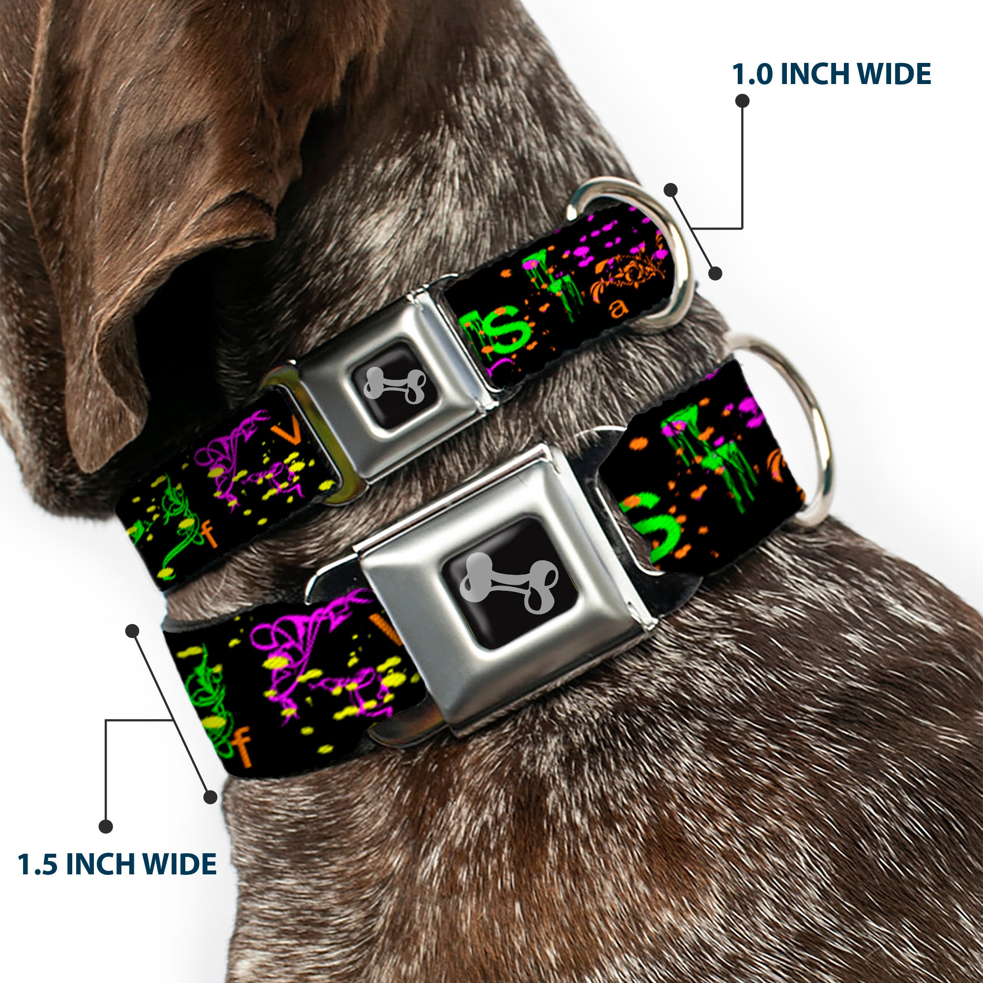 Dog Bone Seatbelt Buckle Collar - Nautical Star Splatter Black/Neon Seatbelt Buckle Collars Buckle-Down