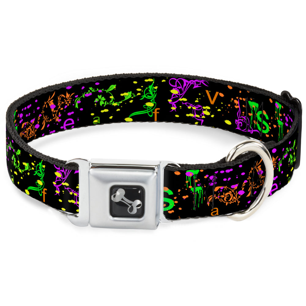 Dog Bone Seatbelt Buckle Collar - Nautical Star Splatter Black/Neon Seatbelt Buckle Collars Buckle-Down