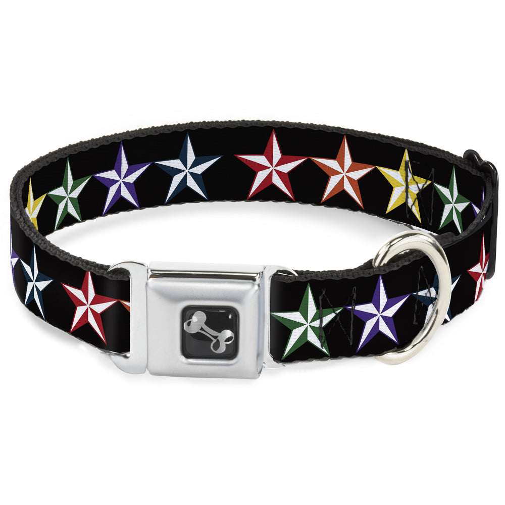 Dog Bone Seatbelt Buckle Collar - Nautical Star Black/Multi Color Seatbelt Buckle Collars Buckle-Down