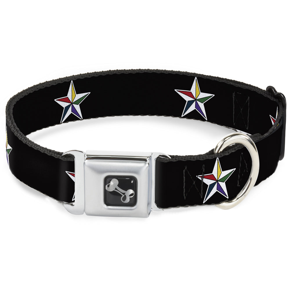 Dog Bone Seatbelt Buckle Collar - Nautical Star Black/White/Multi Color Seatbelt Buckle Collars Buckle-Down