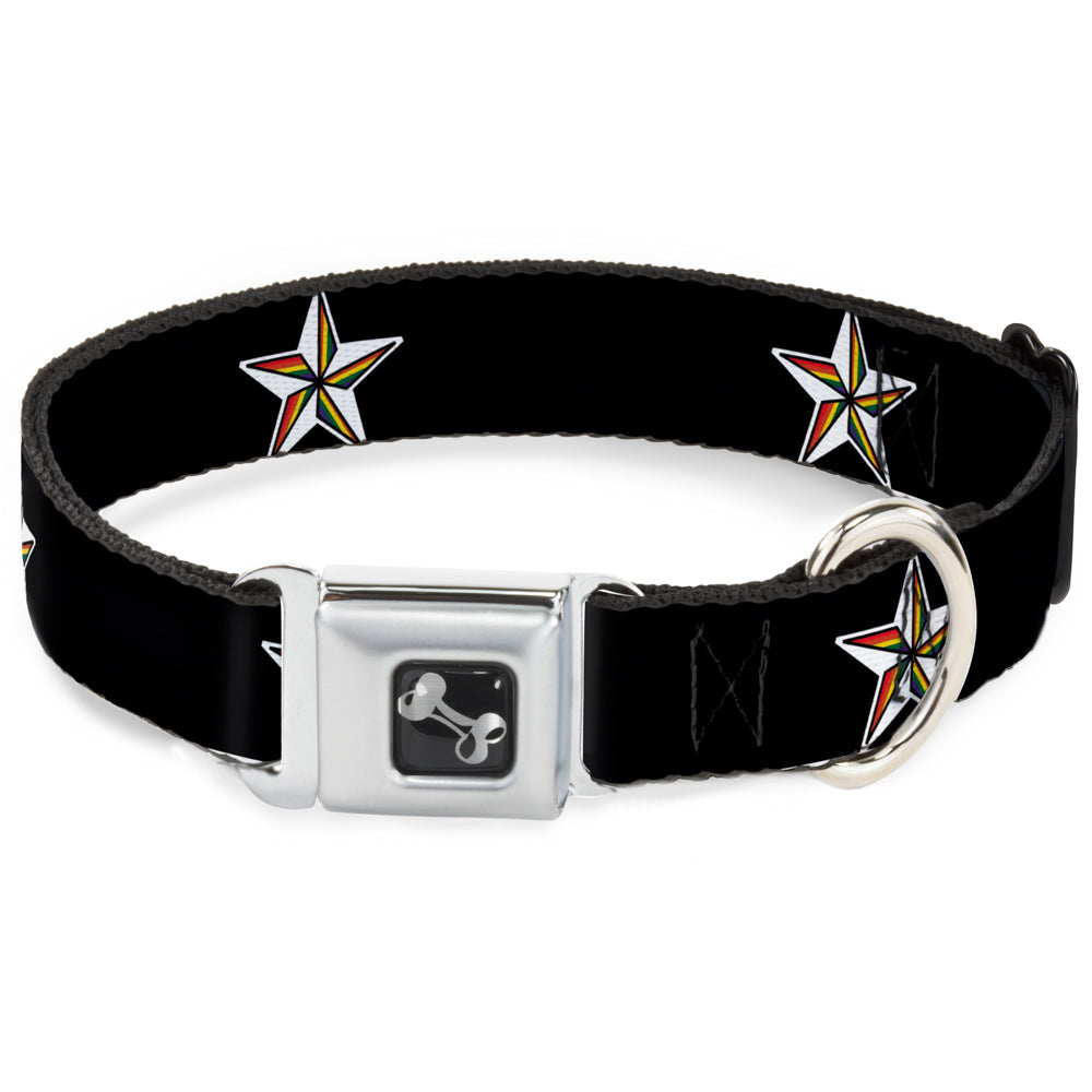 Dog Bone Seatbelt Buckle Collar - Nautical Star Black/White/Rainbow Seatbelt Buckle Collars Buckle-Down