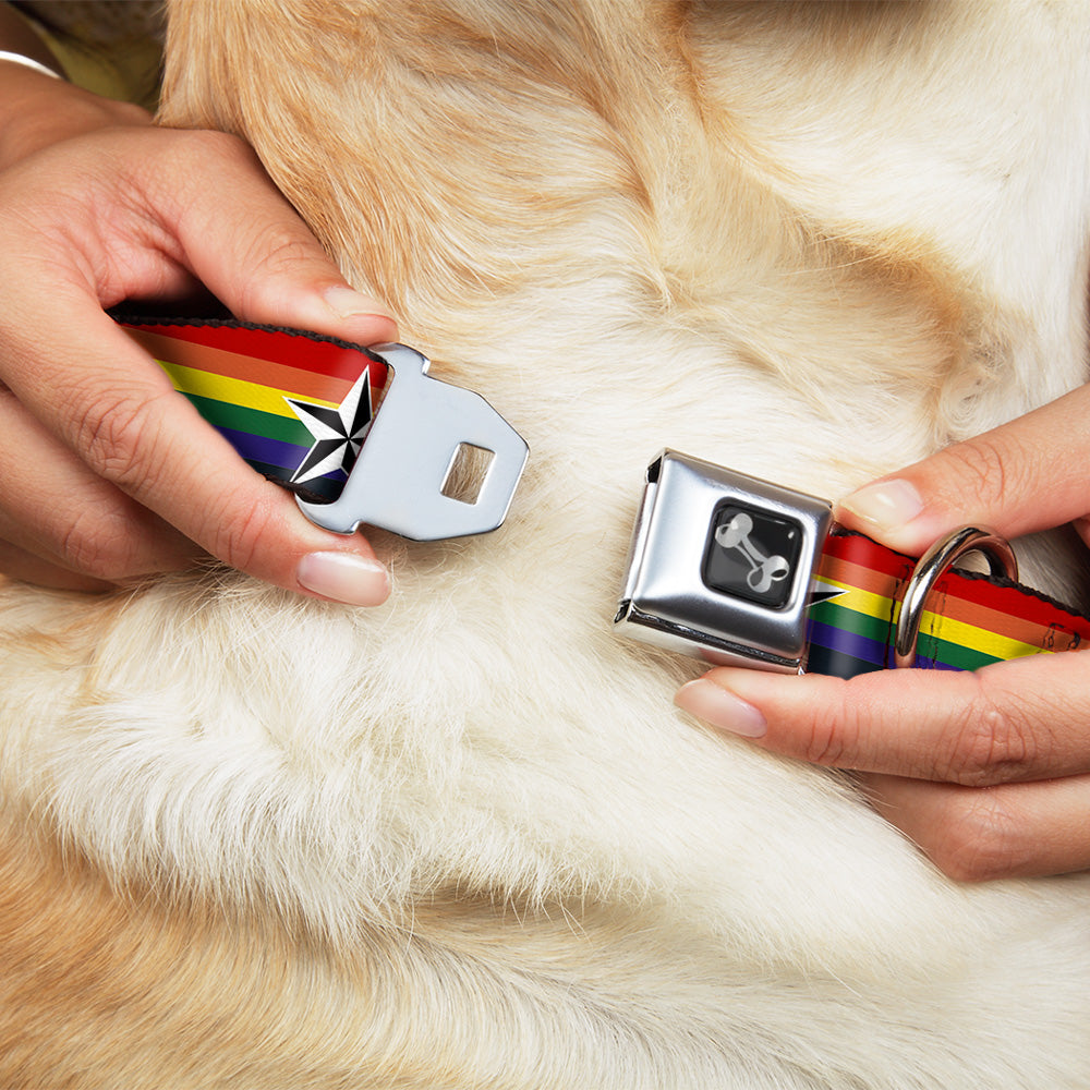 Dog Bone Seatbelt Buckle Collar - Nautical Star Rainbow/White/Black Seatbelt Buckle Collars Buckle-Down