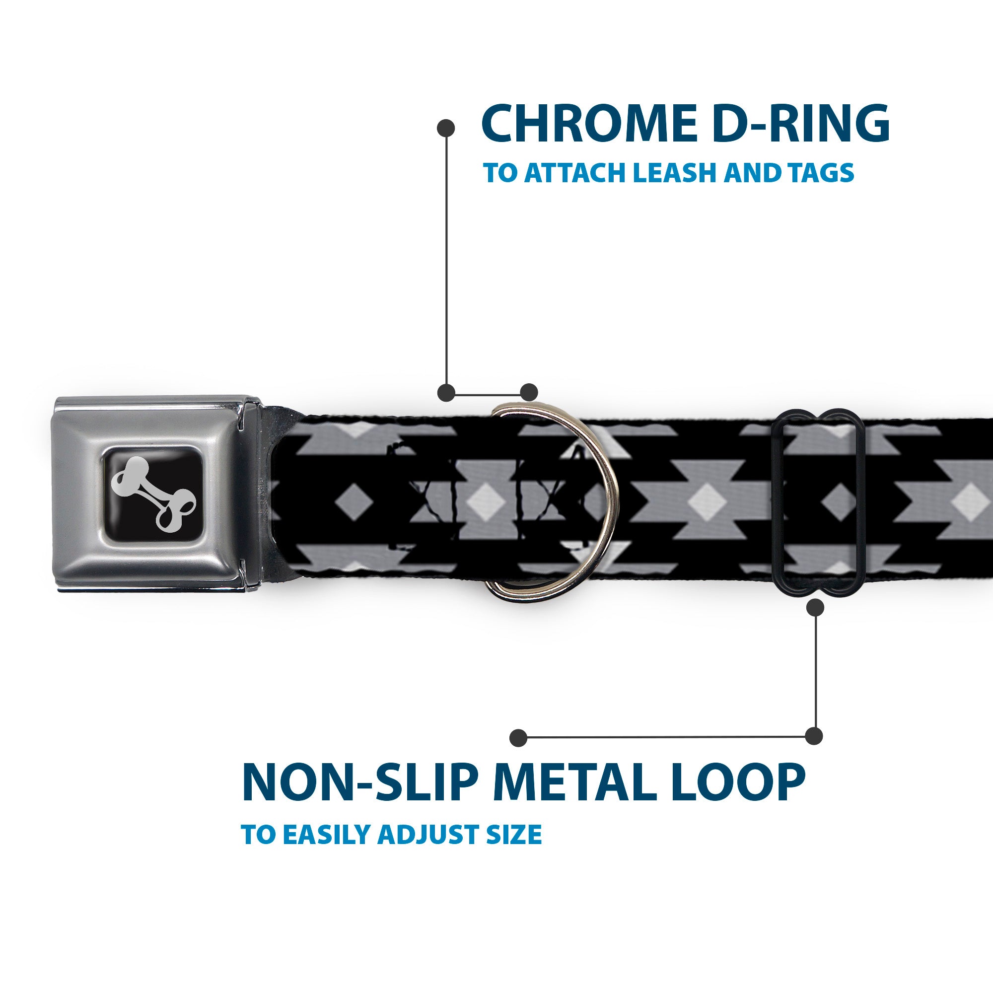 Dog Bone Seatbelt Buckle Collar - Navajo Gray/Black/Gray/White Seatbelt Buckle Collars Buckle-Down