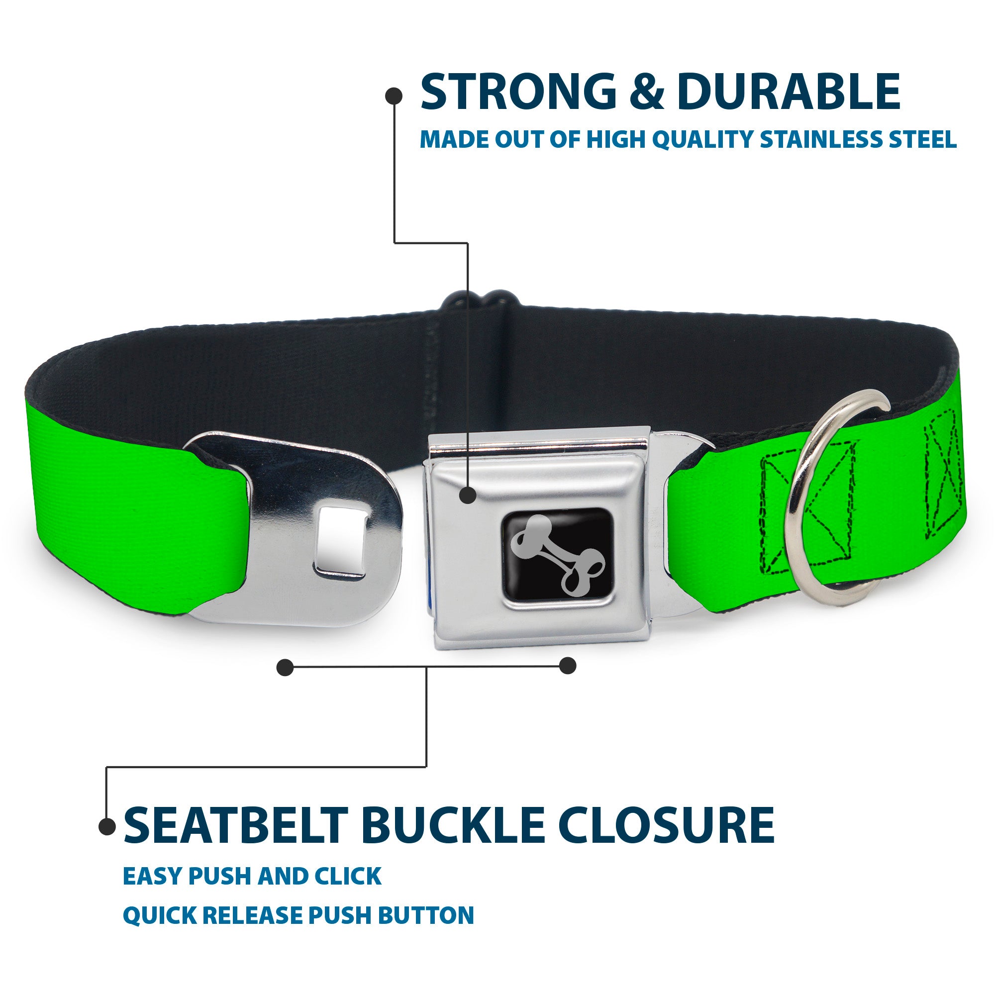 Dog Bone Seatbelt Buckle Collar - Neon Green Seatbelt Buckle Collars Buckle-Down
