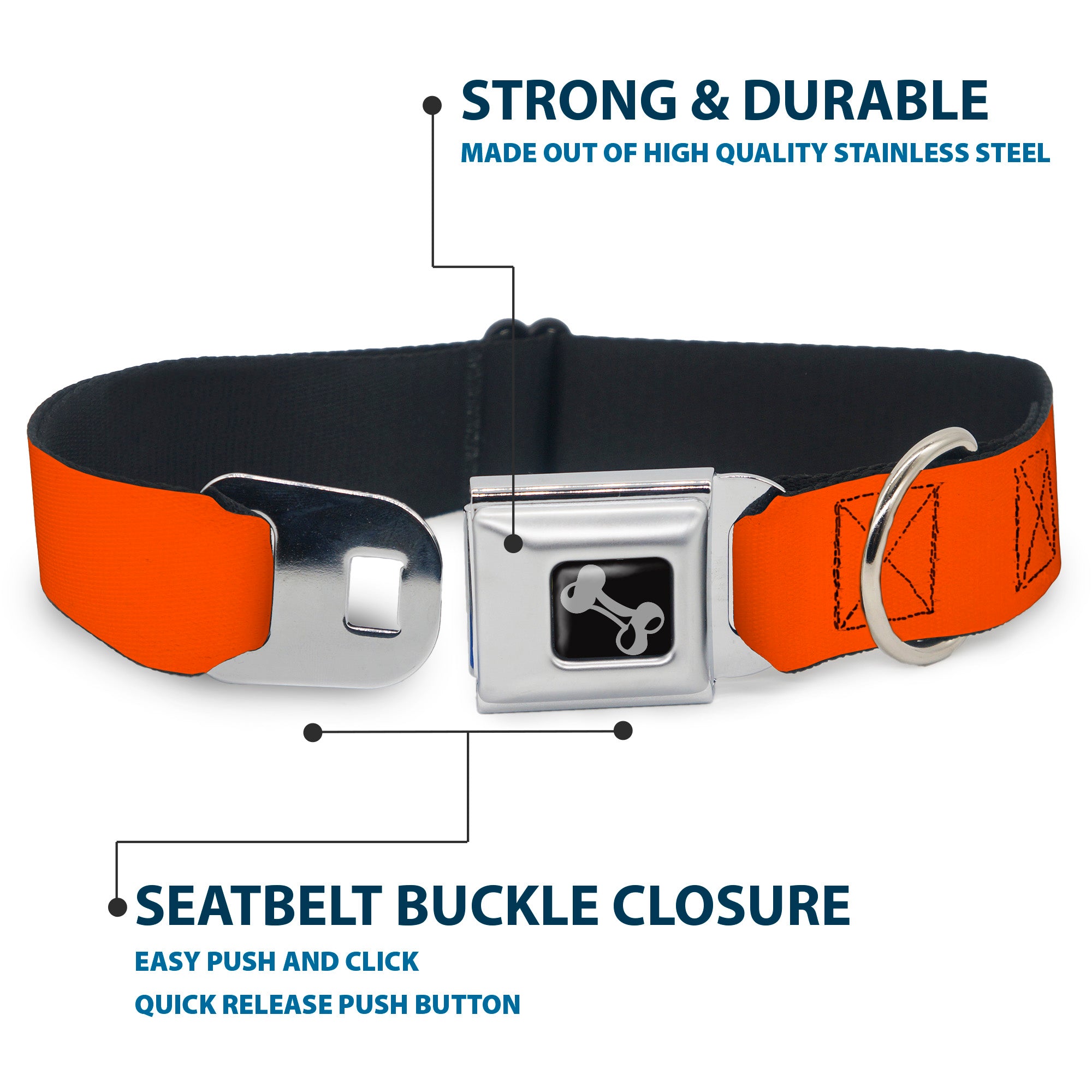 Dog Bone Seatbelt Buckle Collar - Neon Orange Seatbelt Buckle Collars Buckle-Down