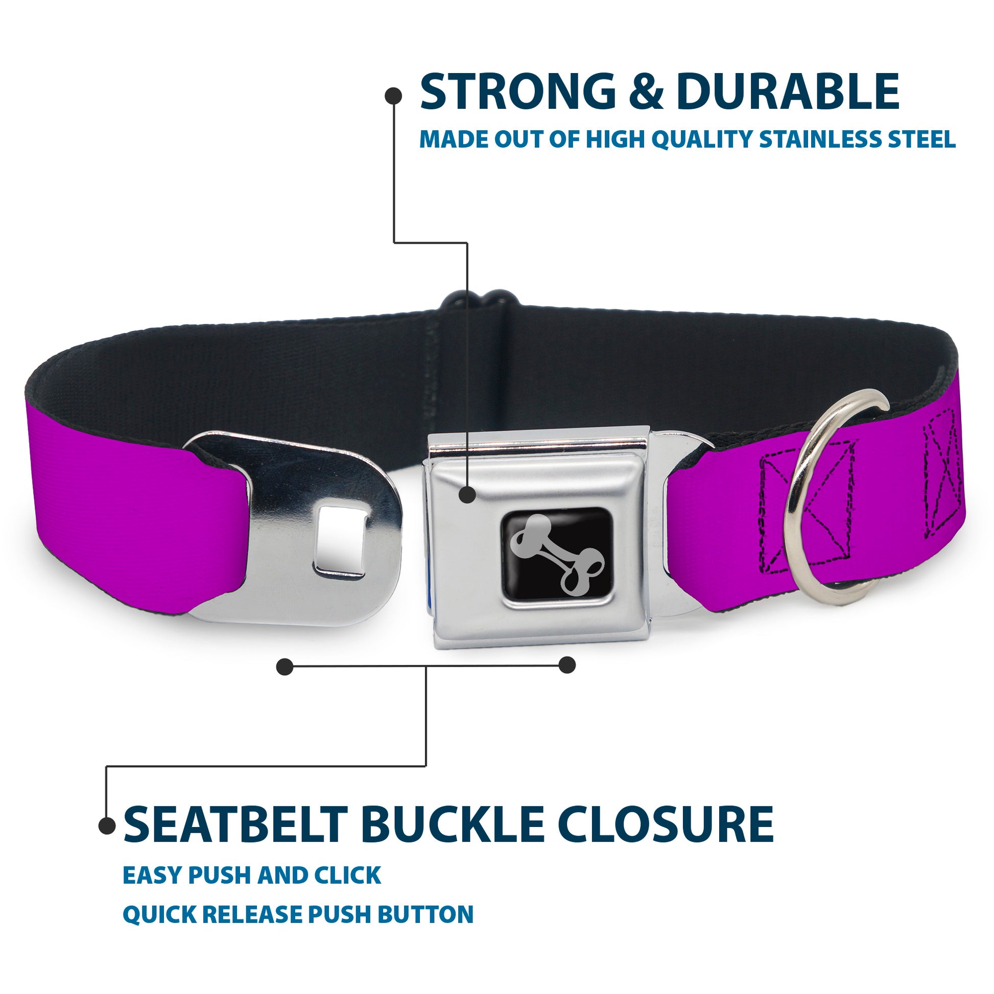 Dog Bone Seatbelt Buckle Collar - Neon Purple Seatbelt Buckle Collars Buckle-Down