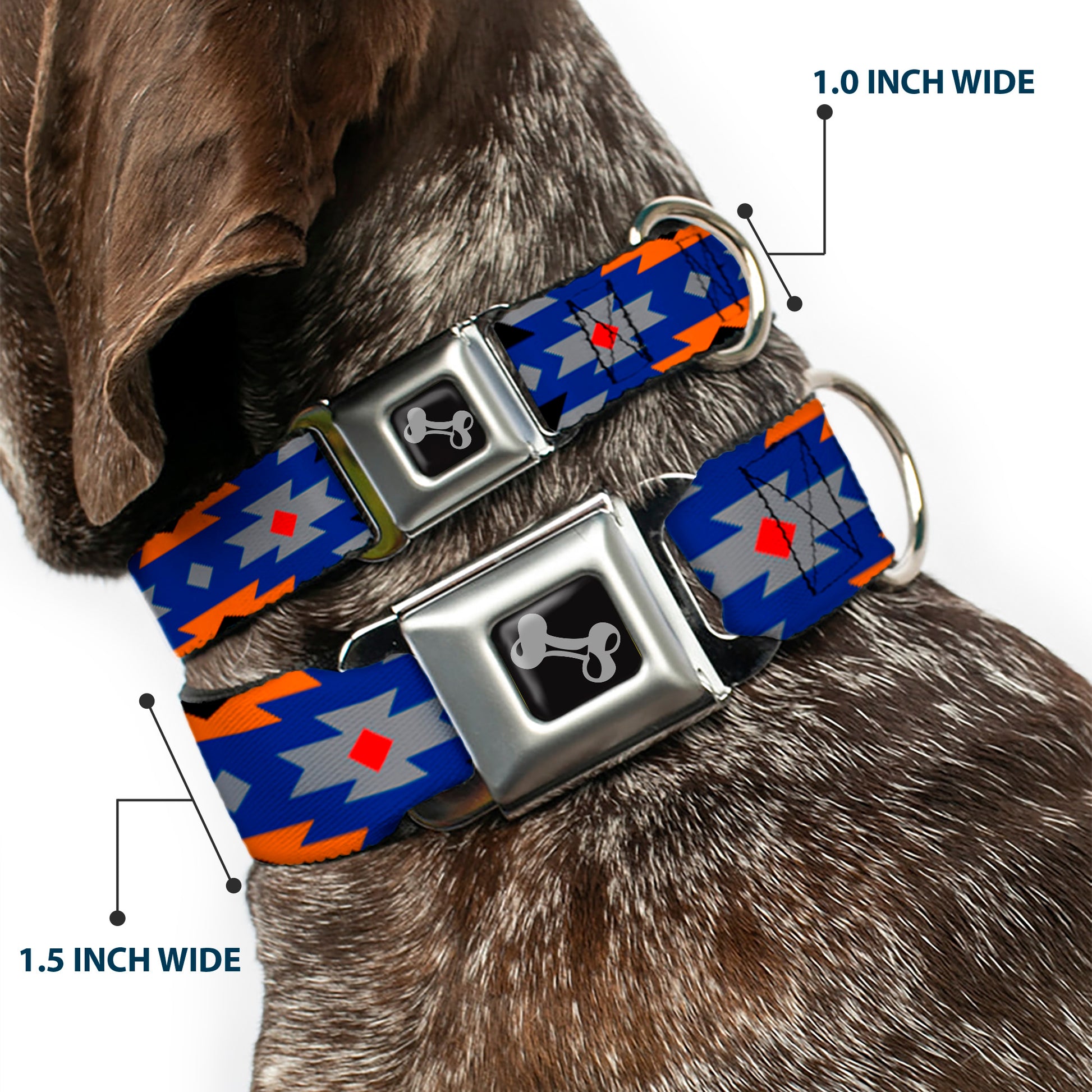 Dog Bone Seatbelt Buckle Collar - Navajo Gray/Blue/Orange/Black Seatbelt Buckle Collars Buckle-Down